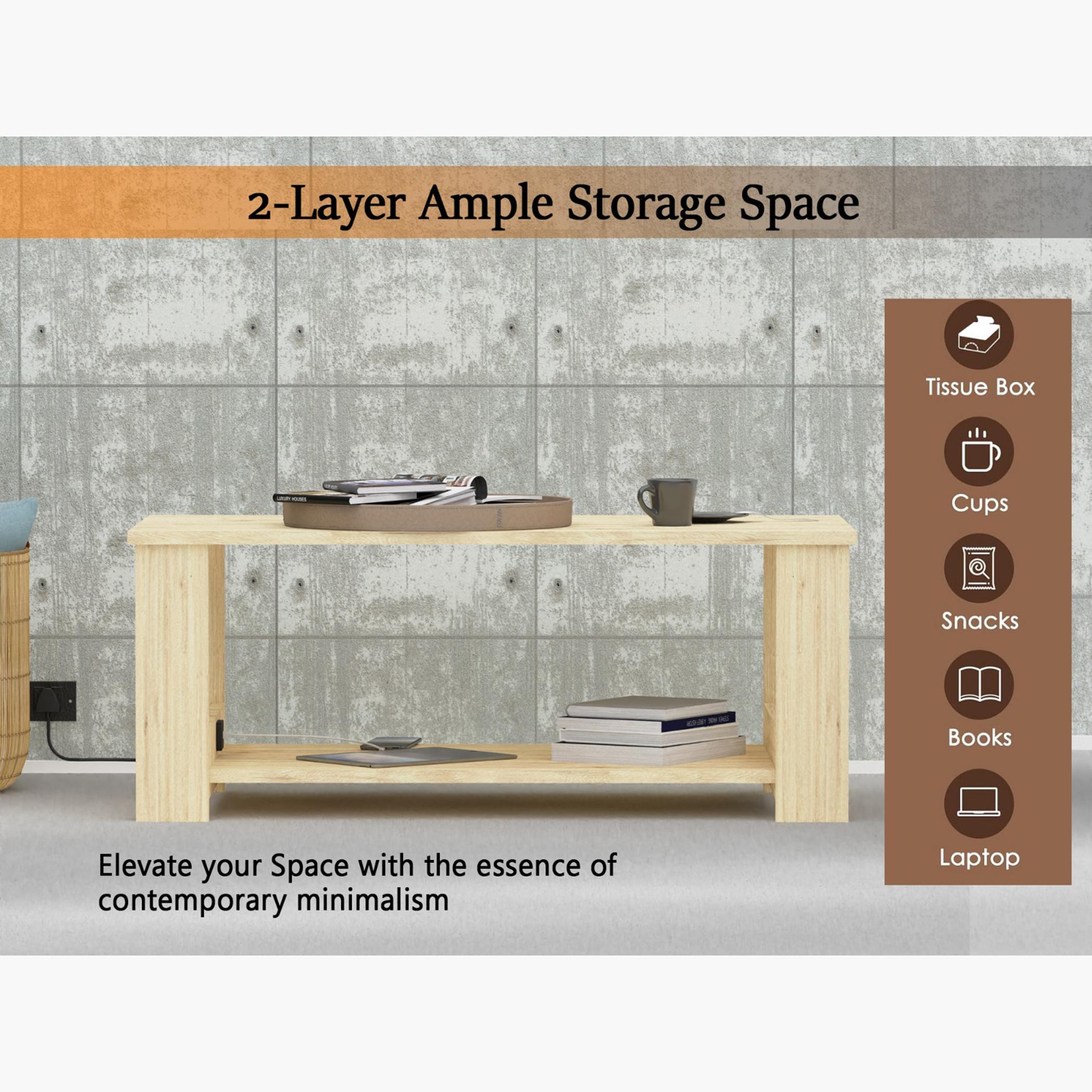 Modern Coffee Table with USB Port and 2-Tier Storage Shelf - 100x50x40 cms-furniture-livingroom-coffeetables-image-4
