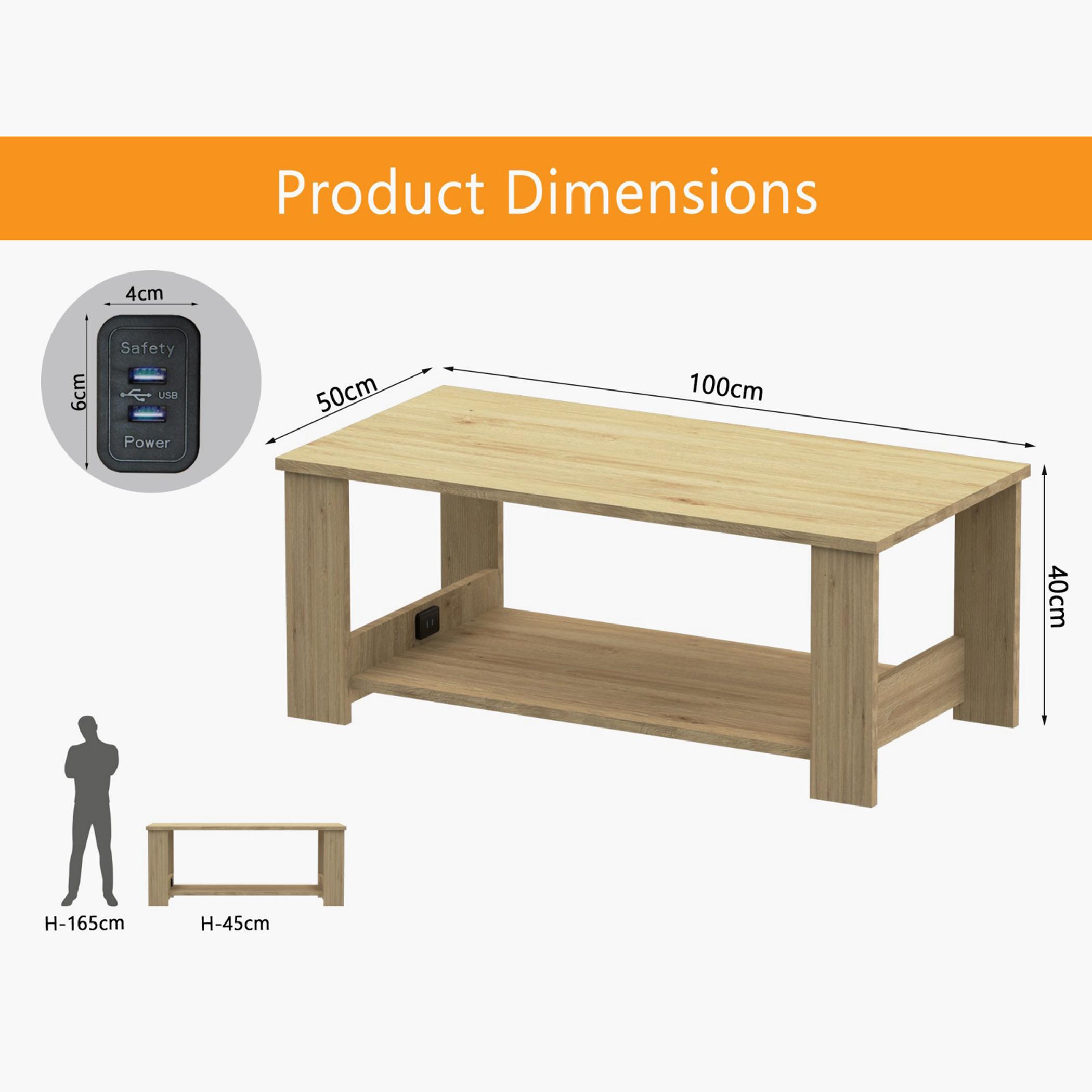 Modern Coffee Table with USB Port and 2-Tier Storage Shelf - 100x50x40 cms-furniture-livingroom-coffeetables-image-5