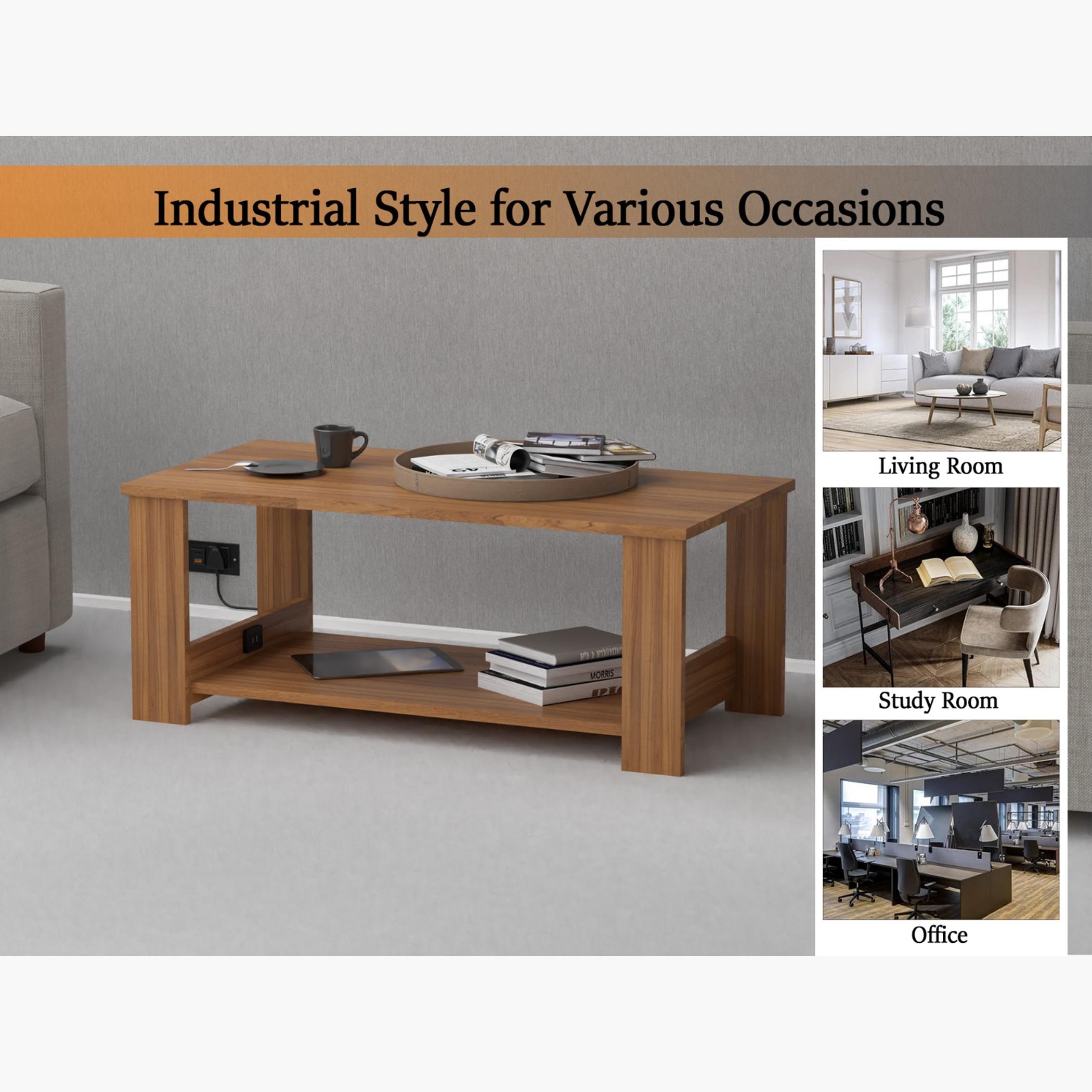 Wooden Top Coffee Table with USB Port - 100x50x40 cm-furniture-livingroom-coffeetables-image-2