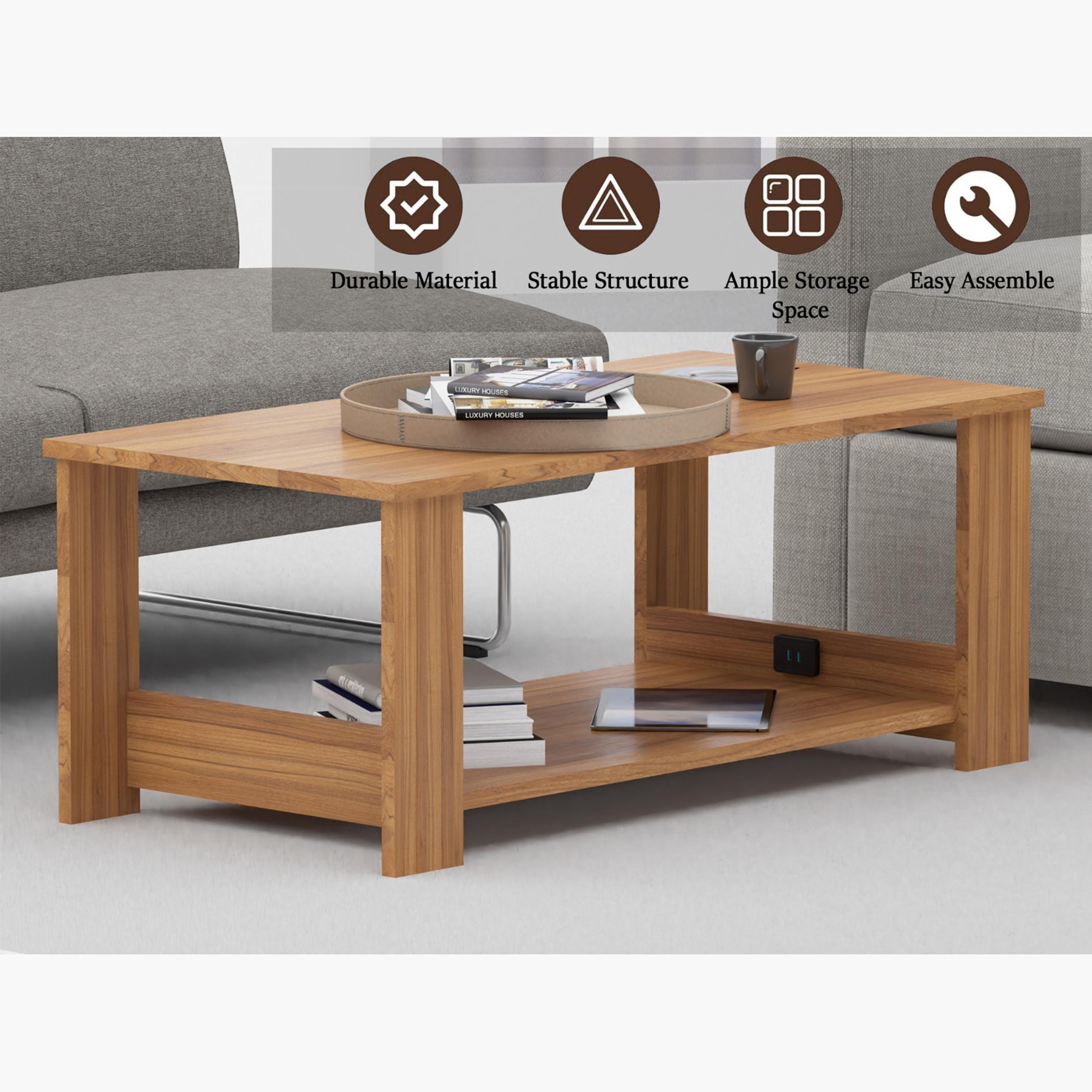 Wooden Top Coffee Table with USB Port - 100x50x40 cm-furniture-livingroom-coffeetables-image-3