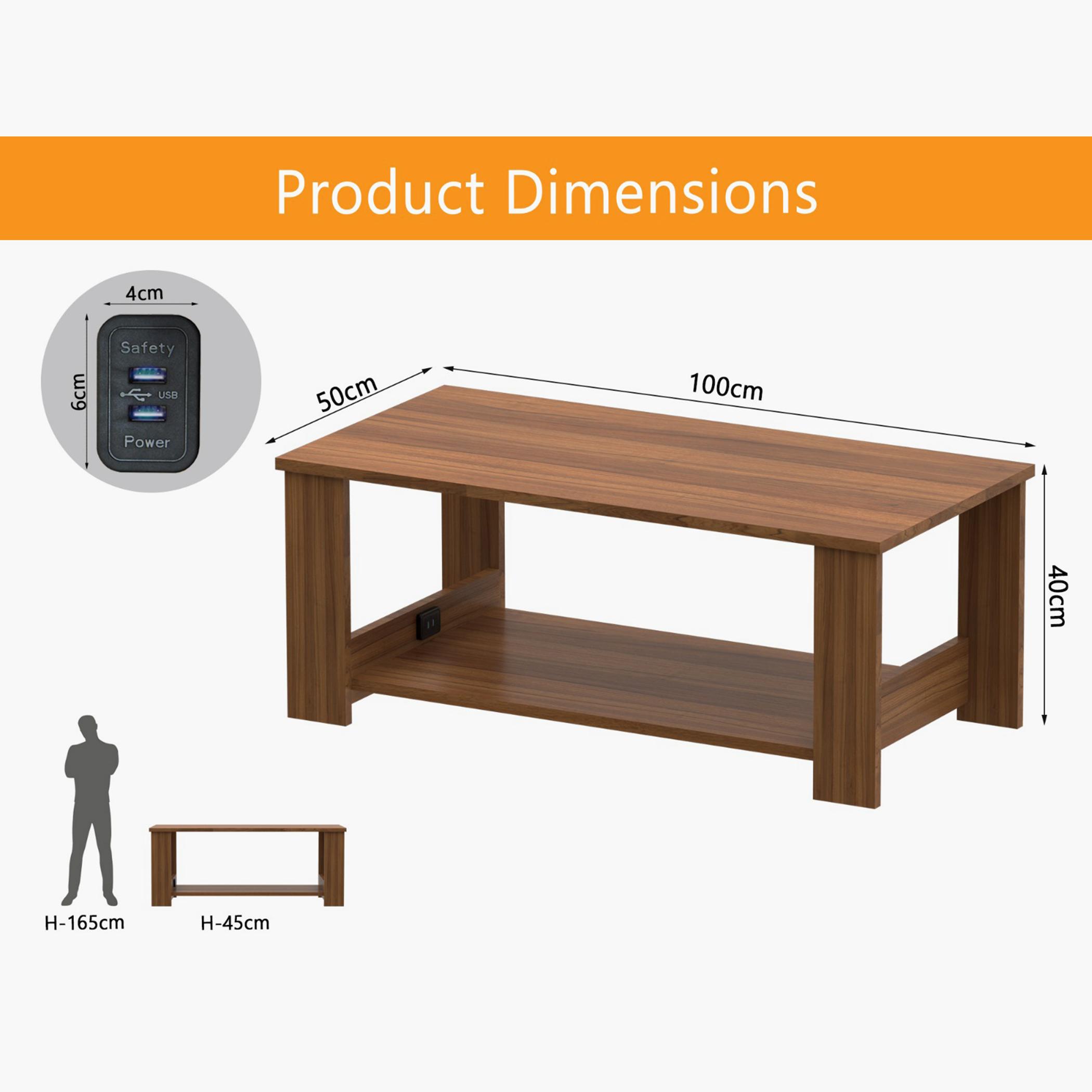 Wooden Top Coffee Table with USB Port - 100x50x40 cm-furniture-livingroom-coffeetables-image-5