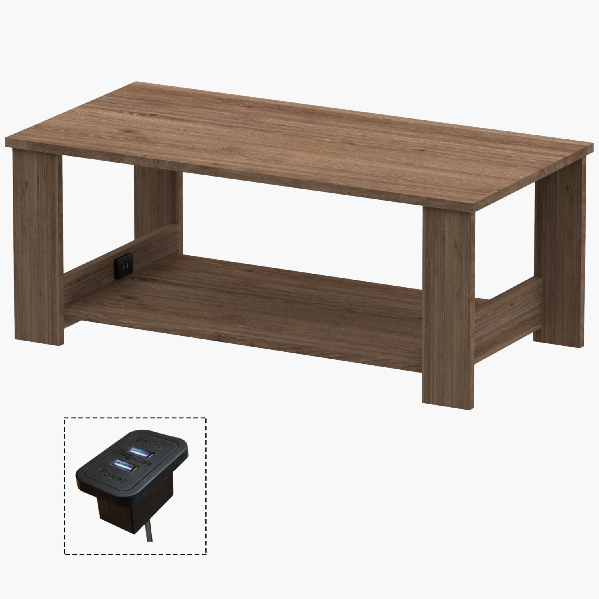 Wooden Top Coffee Table with USB Port - 100x50x40 cm-furniture-livingroom-coffeetables-image-1