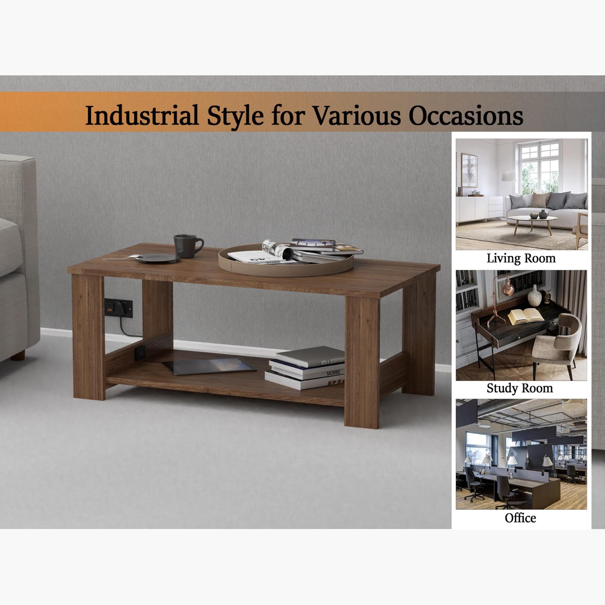 Wooden Top Coffee Table with USB Port - 100x50x40 cm-furniture-livingroom-coffeetables-image-2