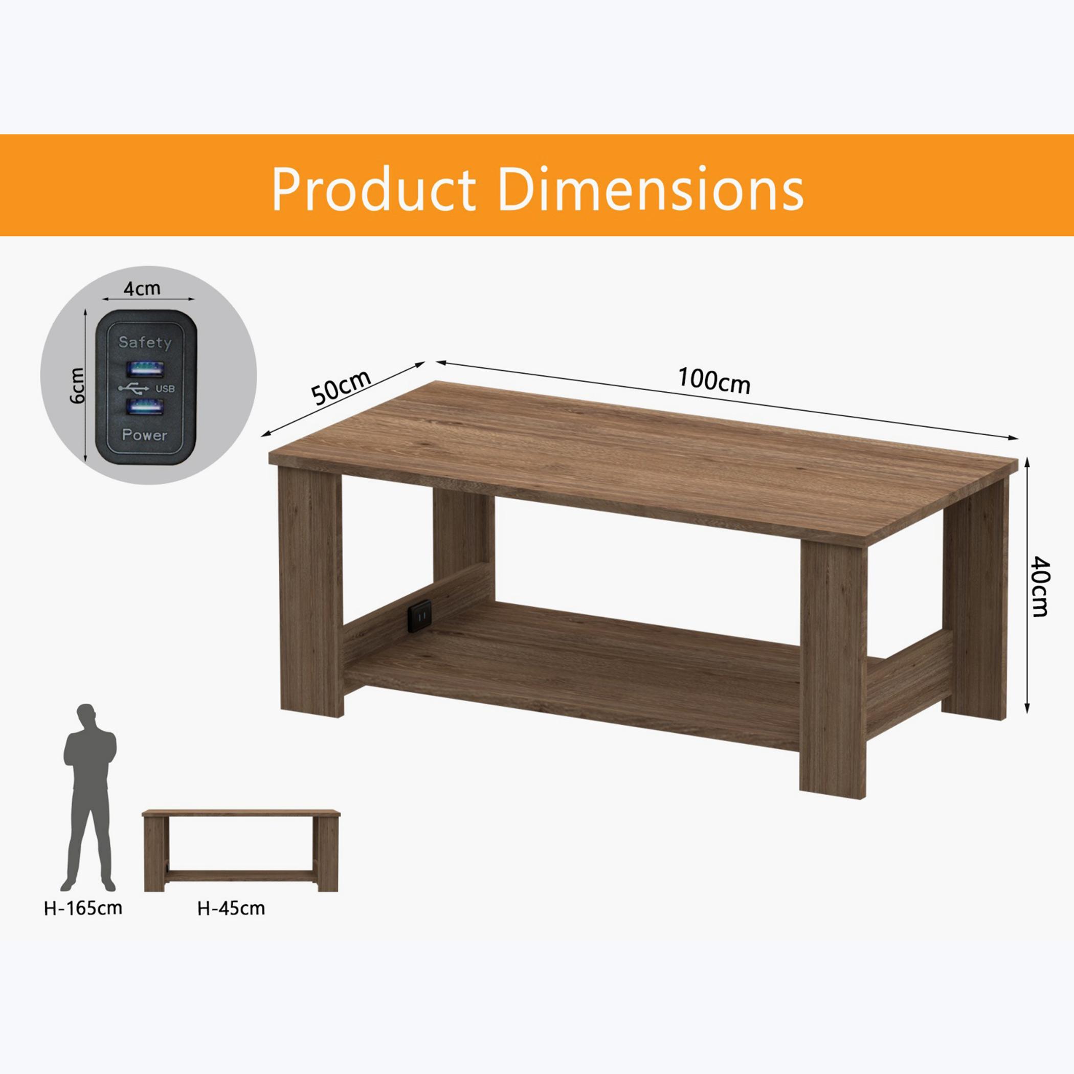 Wooden Top Coffee Table with USB Port - 100x50x40 cm-furniture-livingroom-coffeetables-image-5
