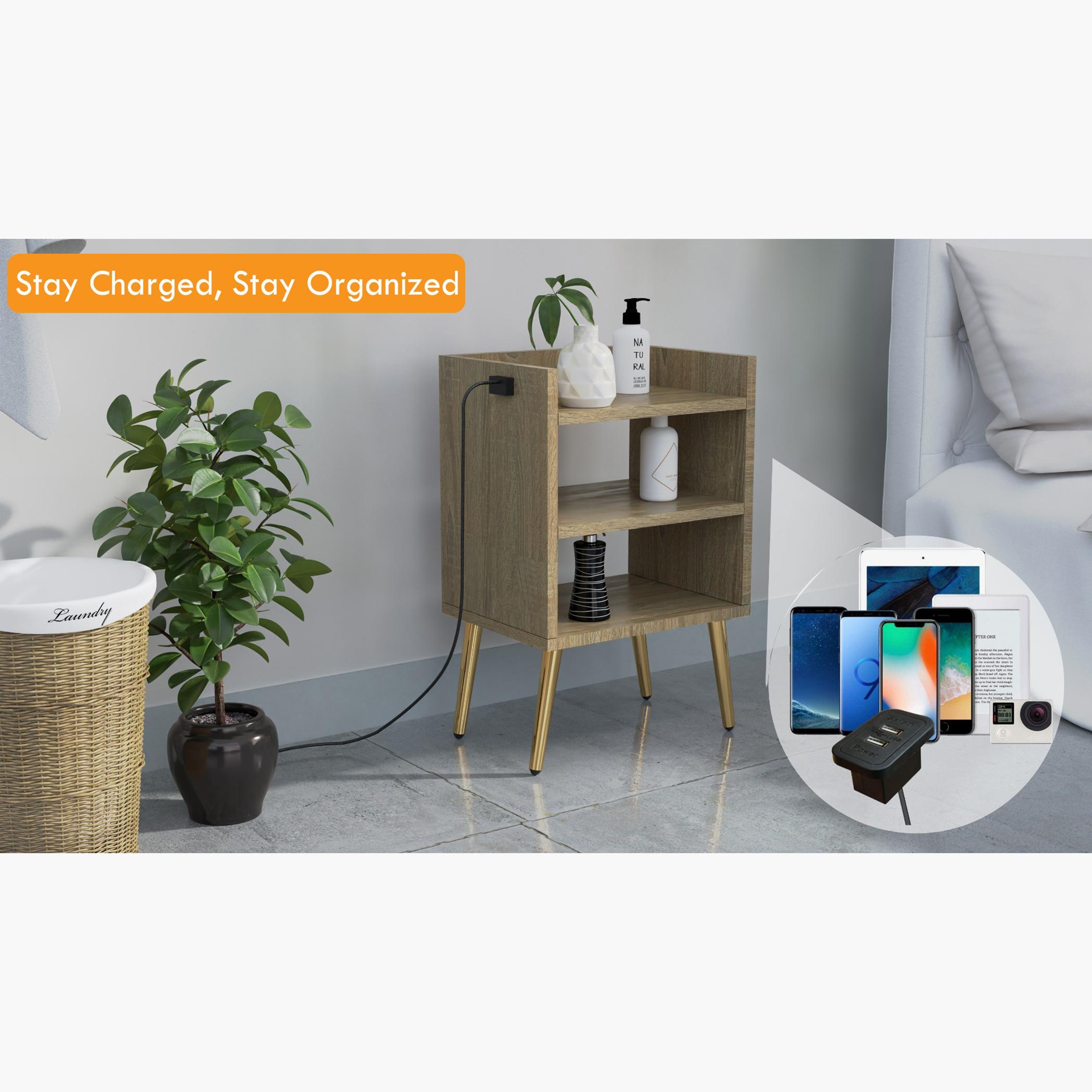 Wooden Nightstand with USB Port - 40x30x62 cm-furniture-bedroom-nightstands-image-2