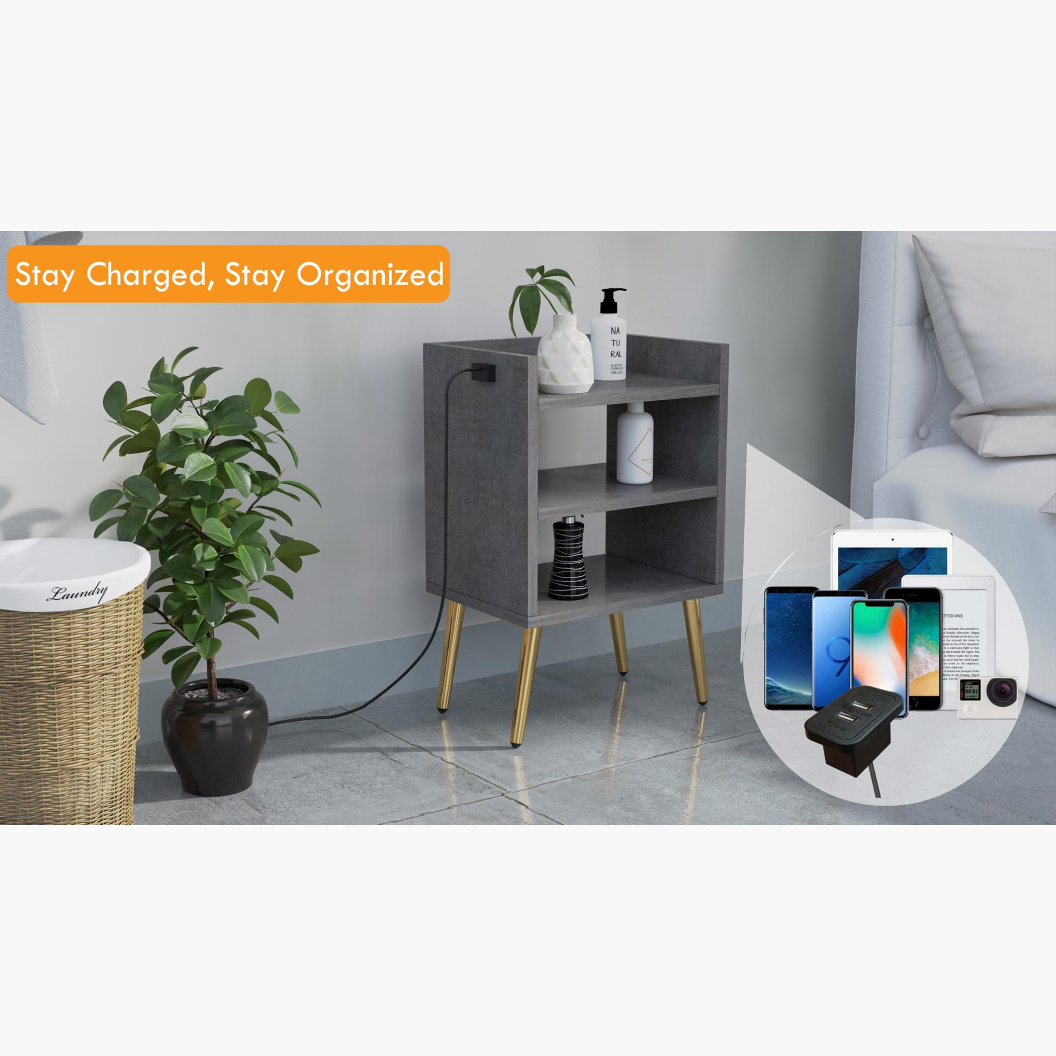 Wooden Nightstand with USB Port - 40x30x62 cm-furniture-bedroom-nightstands-image-2