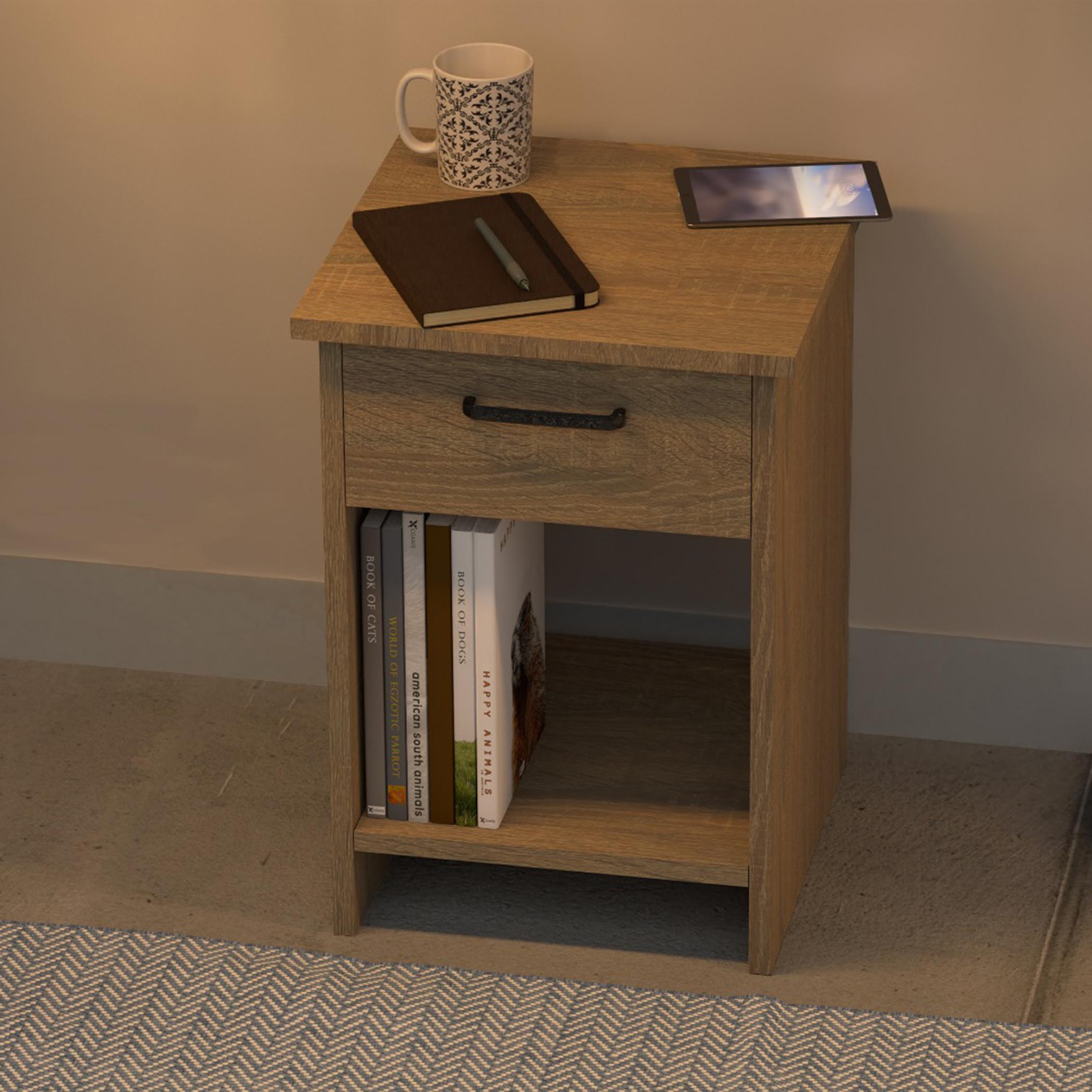 Wooden Nightstand with Drawer and Shelf - 40x40x56 cms-furniture-bedroom-nightstands-image-3