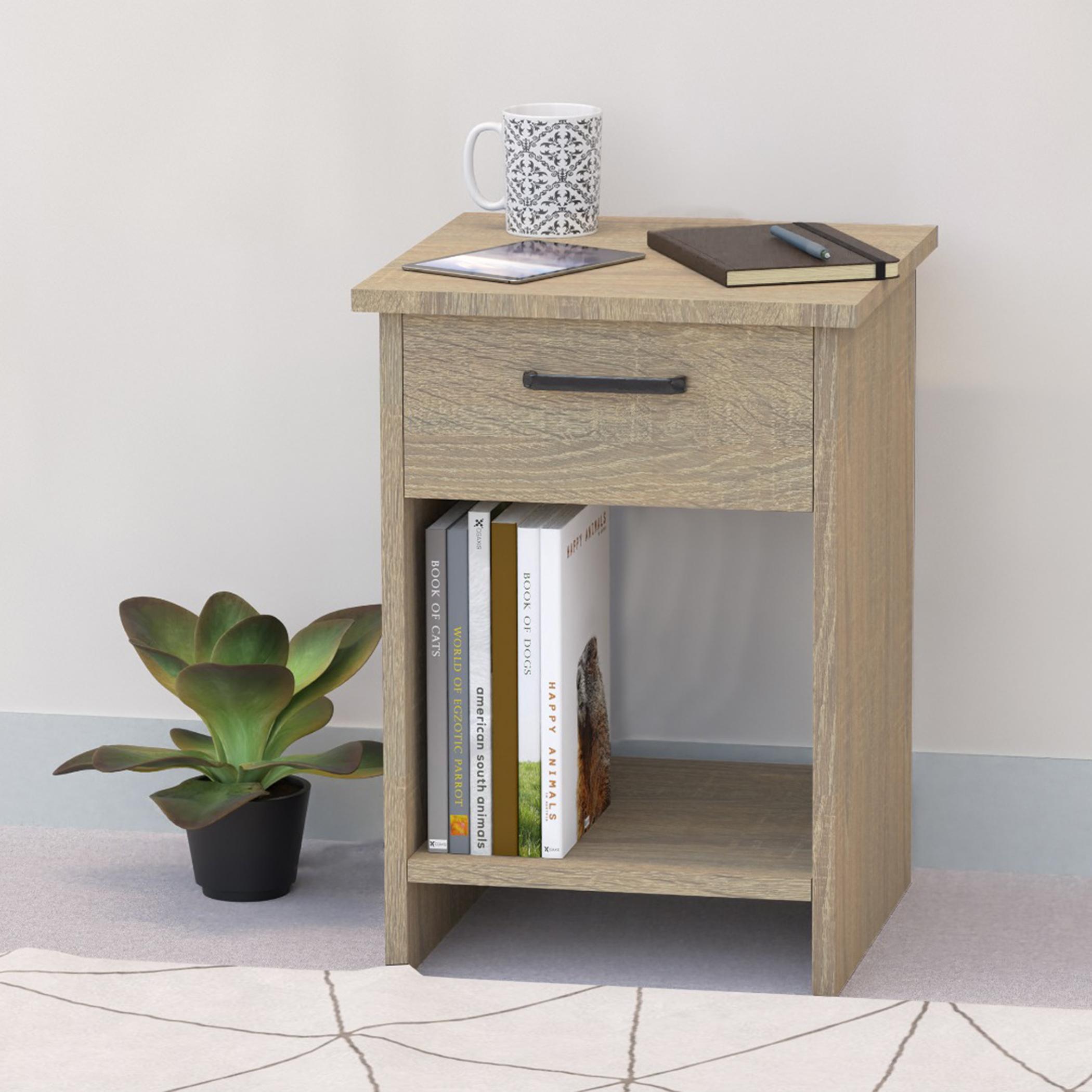 Wooden Nightstand with Drawer and Shelf - 40x40x56 cms-furniture-bedroom-nightstands-image-4