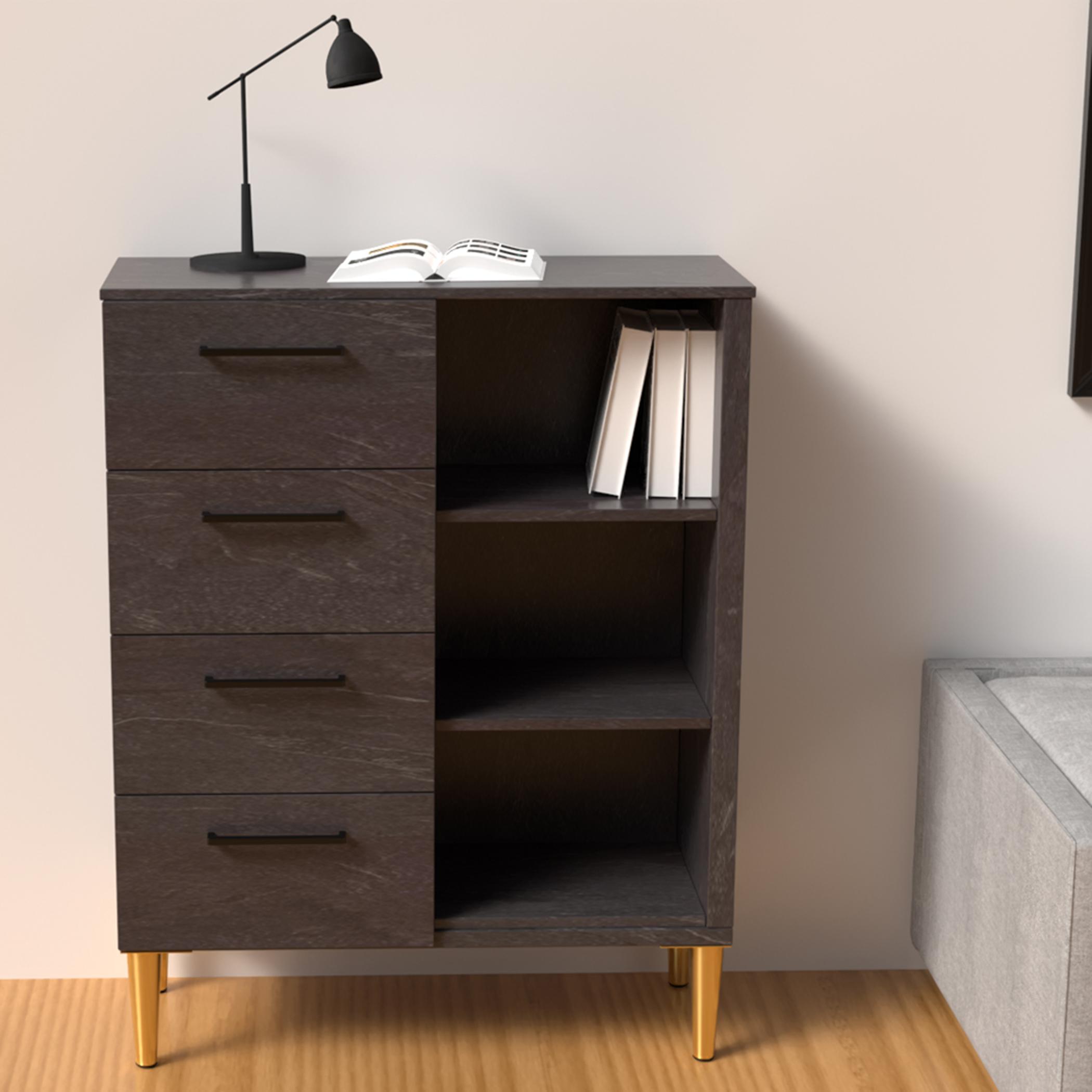 Modern Chest of 4-Drawers with 3 Open Shelves - 70x30x90 cm-furniture-bedroom-chestofdrawers-image-2
