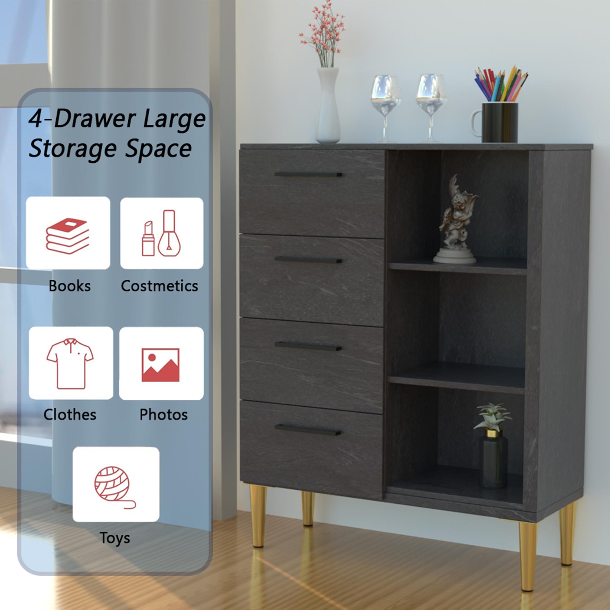 Modern Chest of 4-Drawers with 3 Open Shelves - 70x30x90 cm-furniture-bedroom-chestofdrawers-image-3