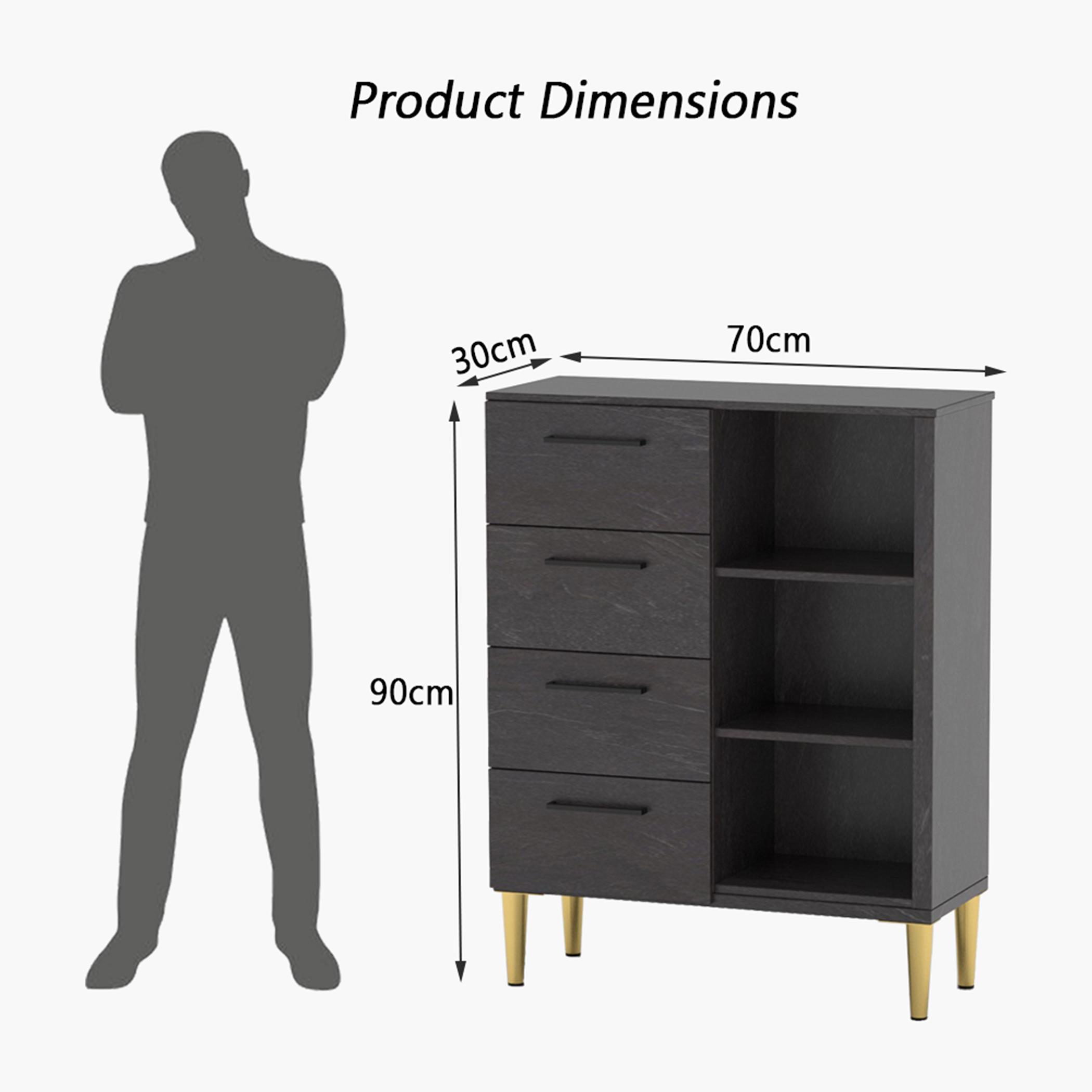 Modern Chest of 4-Drawers with 3 Open Shelves - 70x30x90 cm-furniture-bedroom-chestofdrawers-image-5