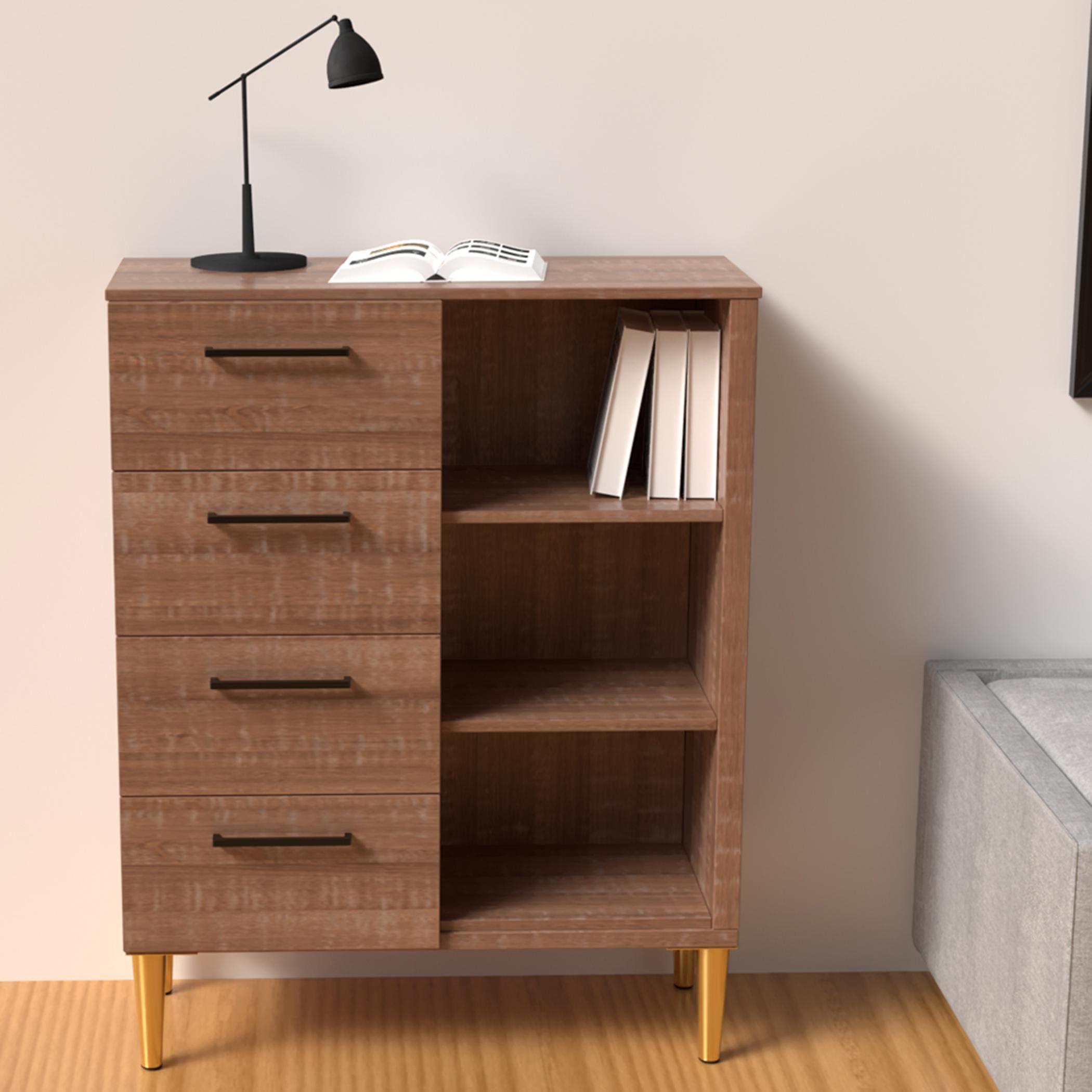 Modern Chest of 4-Drawers with 3 Open Shelves - 70x30x90 cm-furniture-bedroom-chestofdrawers-image-2