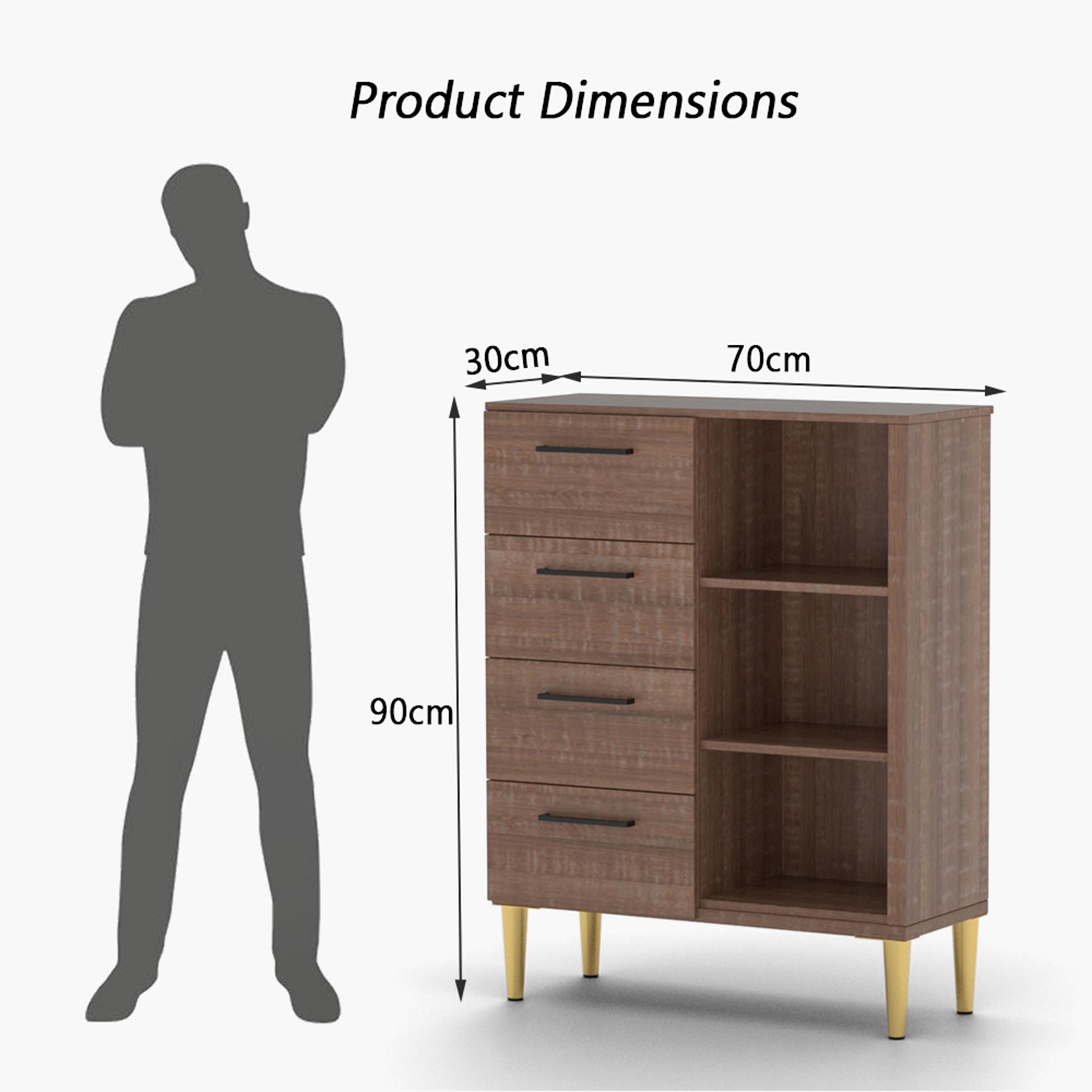 Modern Chest of 4-Drawers with 3 Open Shelves - 70x30x90 cm-furniture-bedroom-chestofdrawers-image-5