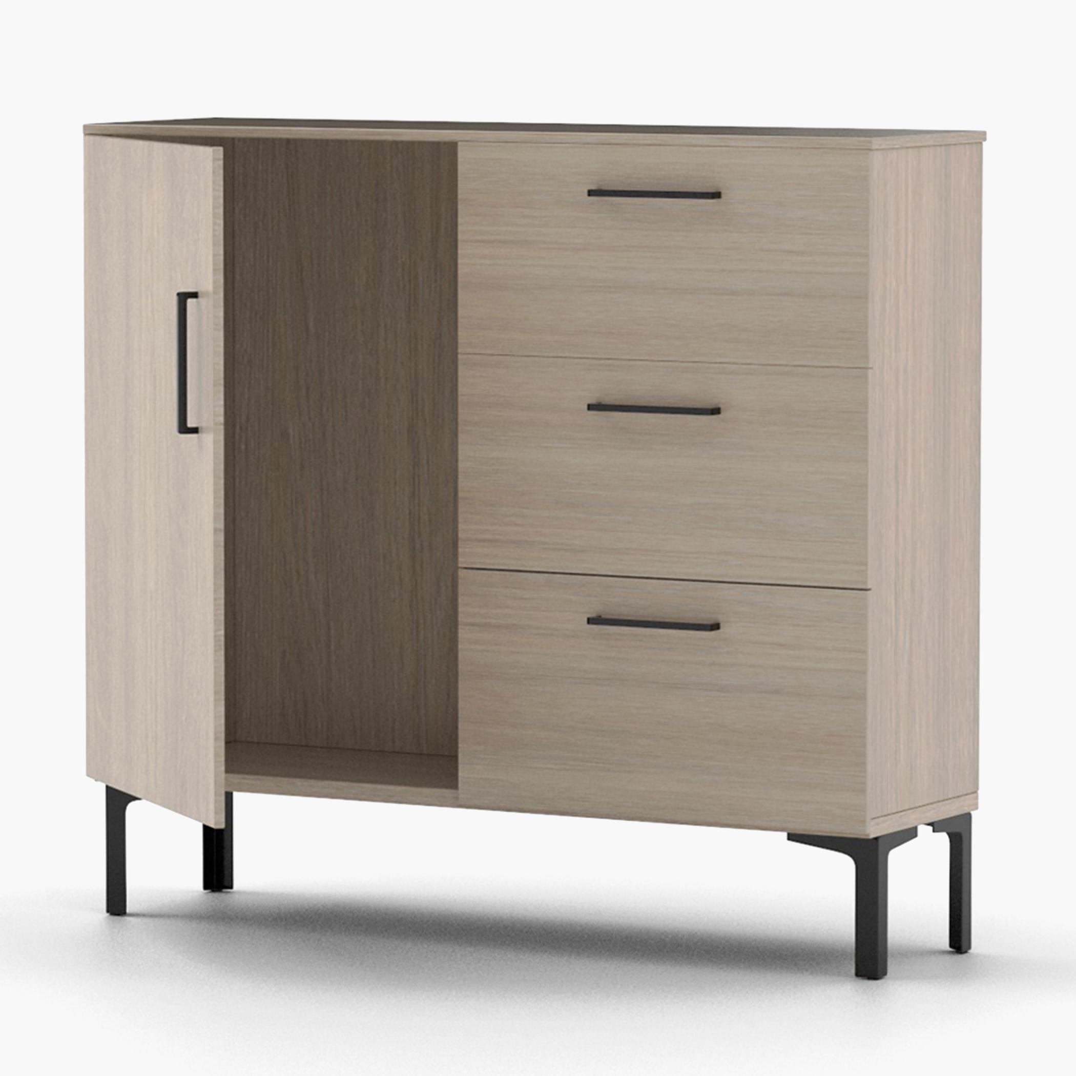 Modern Chest of 3-Drawers and Single Door Storage - 100x30x90 cm-furniture-bedroom-chestofdrawers-image-1