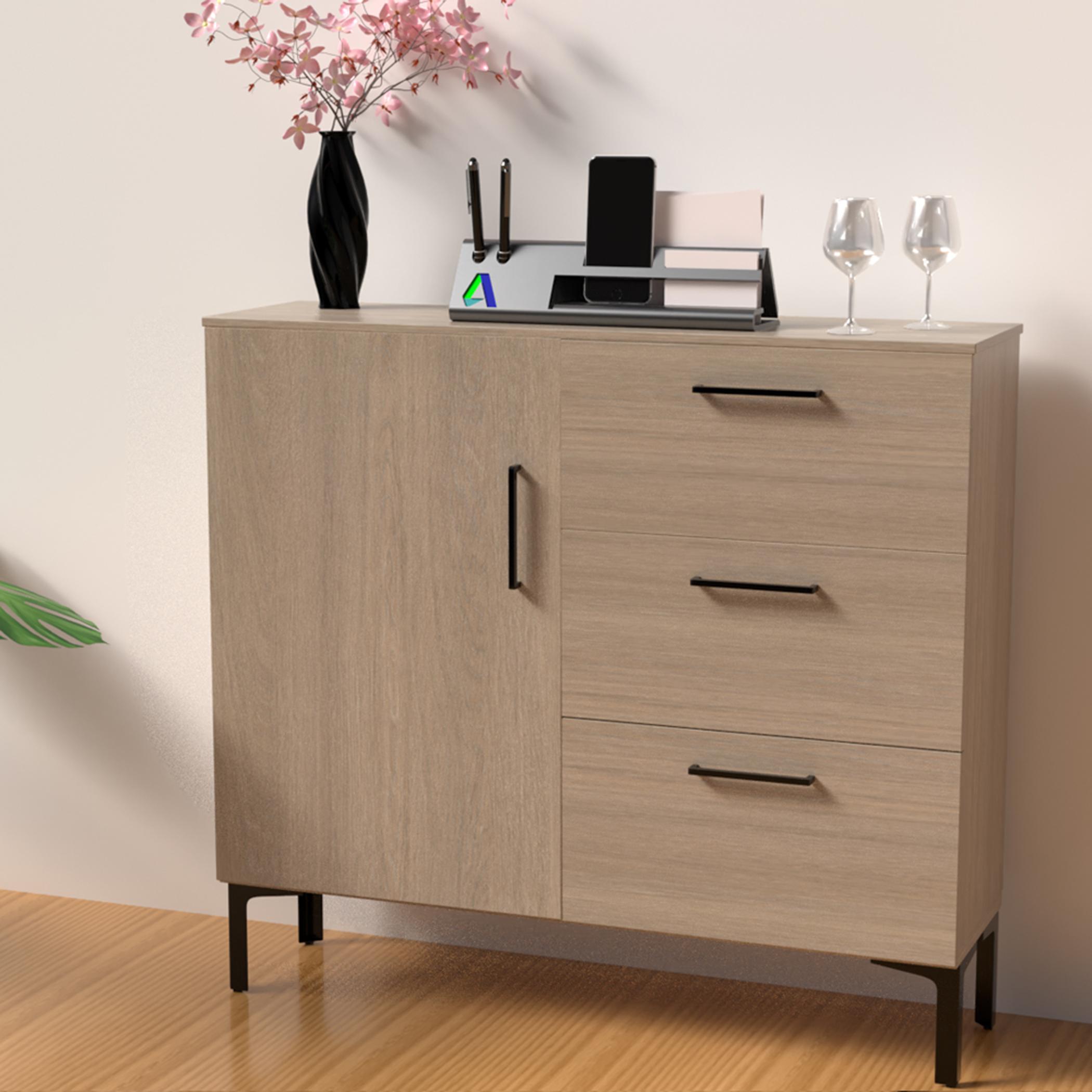 Modern Chest of 3-Drawers and Single Door Storage - 100x30x90 cm-furniture-bedroom-chestofdrawers-image-2