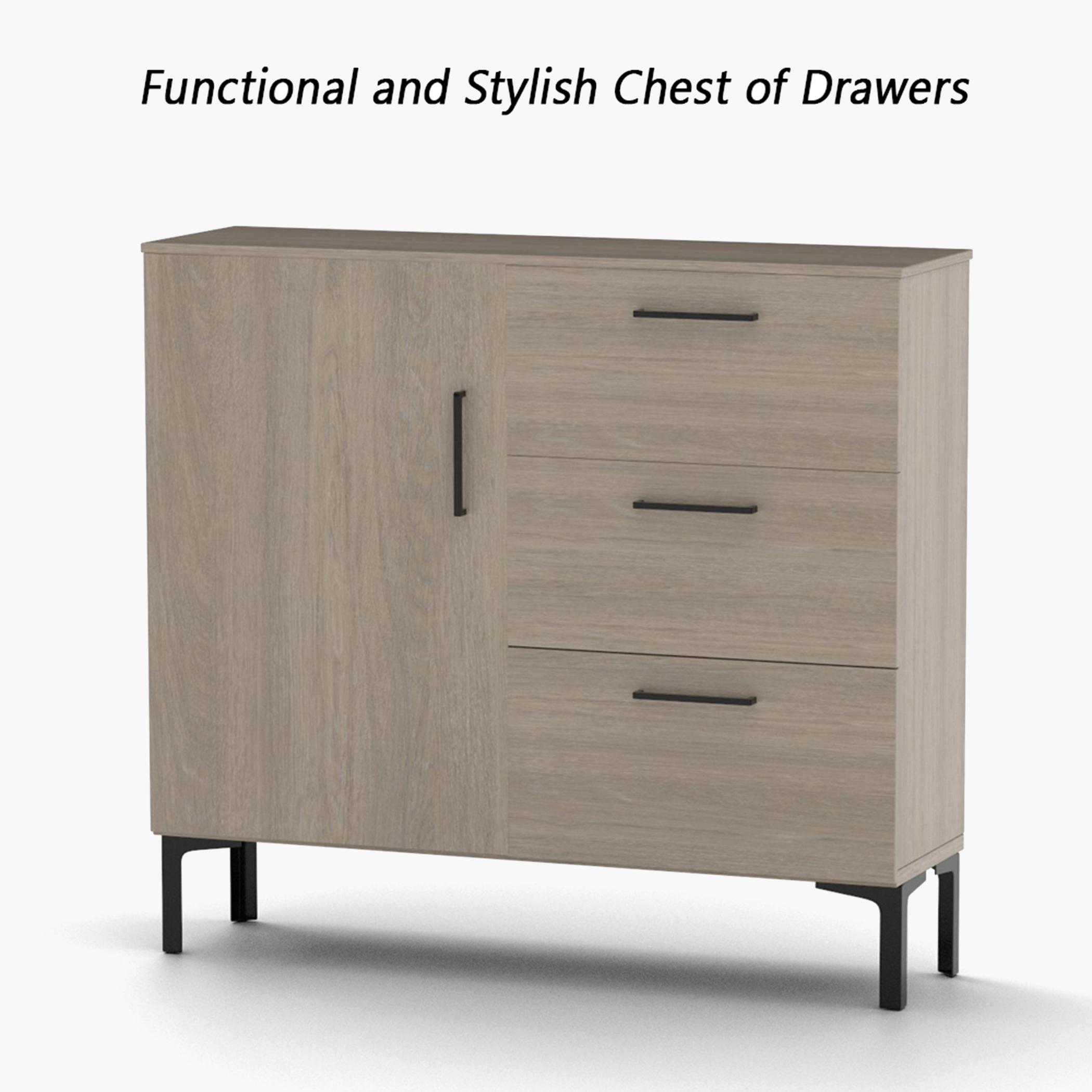 Modern Chest of 3-Drawers and Single Door Storage - 100x30x90 cm-furniture-bedroom-chestofdrawers-image-4