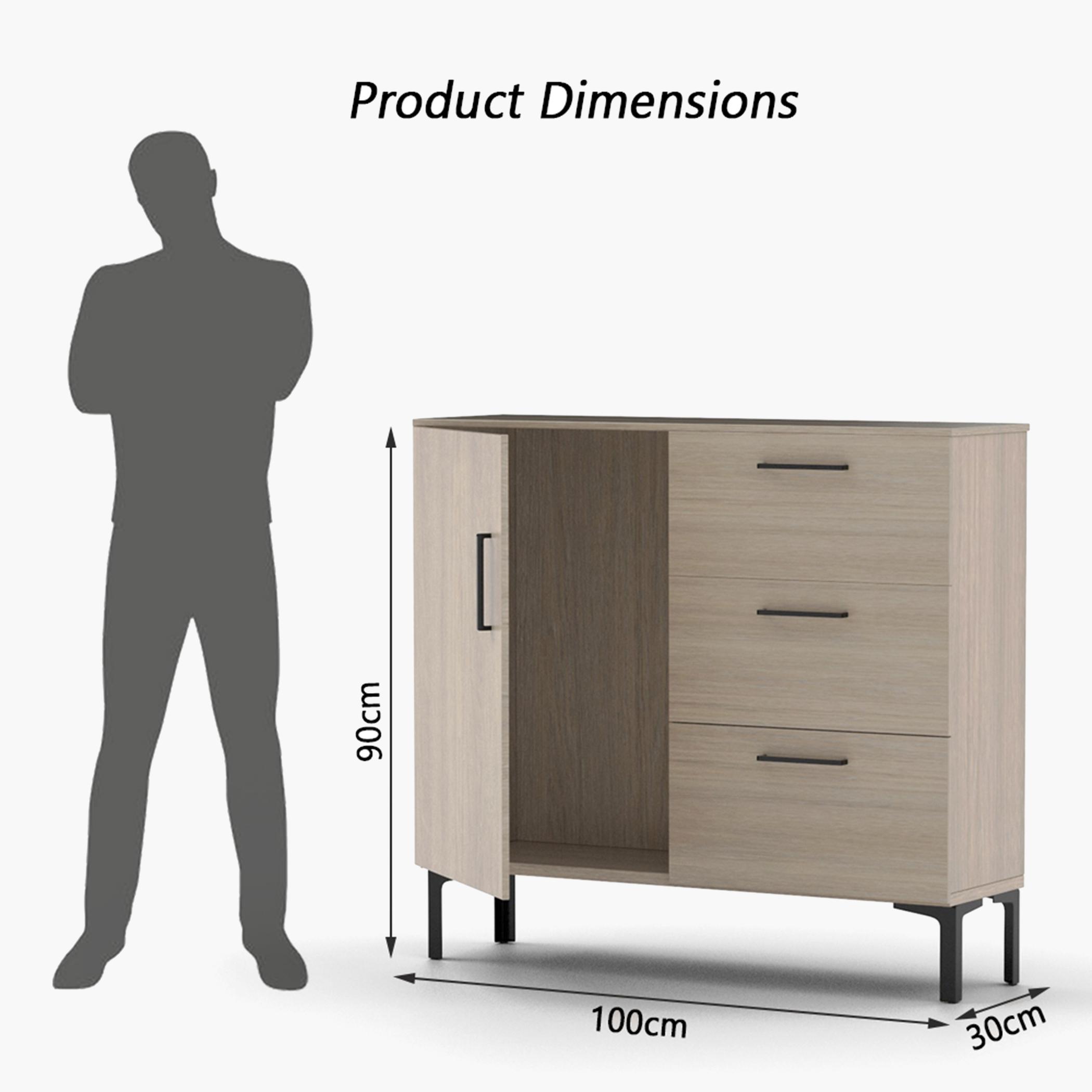 Modern Chest of 3-Drawers and Single Door Storage - 100x30x90 cm-furniture-bedroom-chestofdrawers-image-5