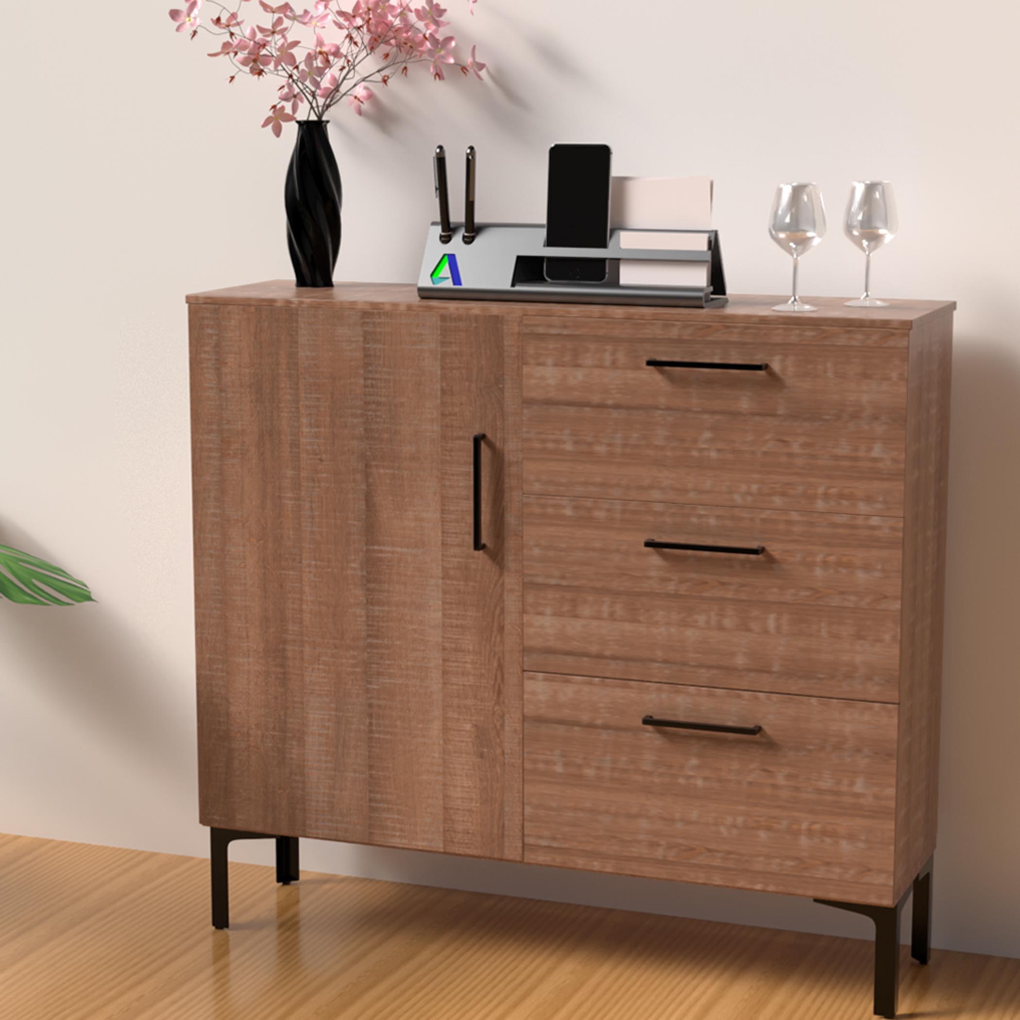 Modern Chest of 3-Drawers with Door - 100x30x90 cm-furniture-bedroom-chestofdrawers-image-2