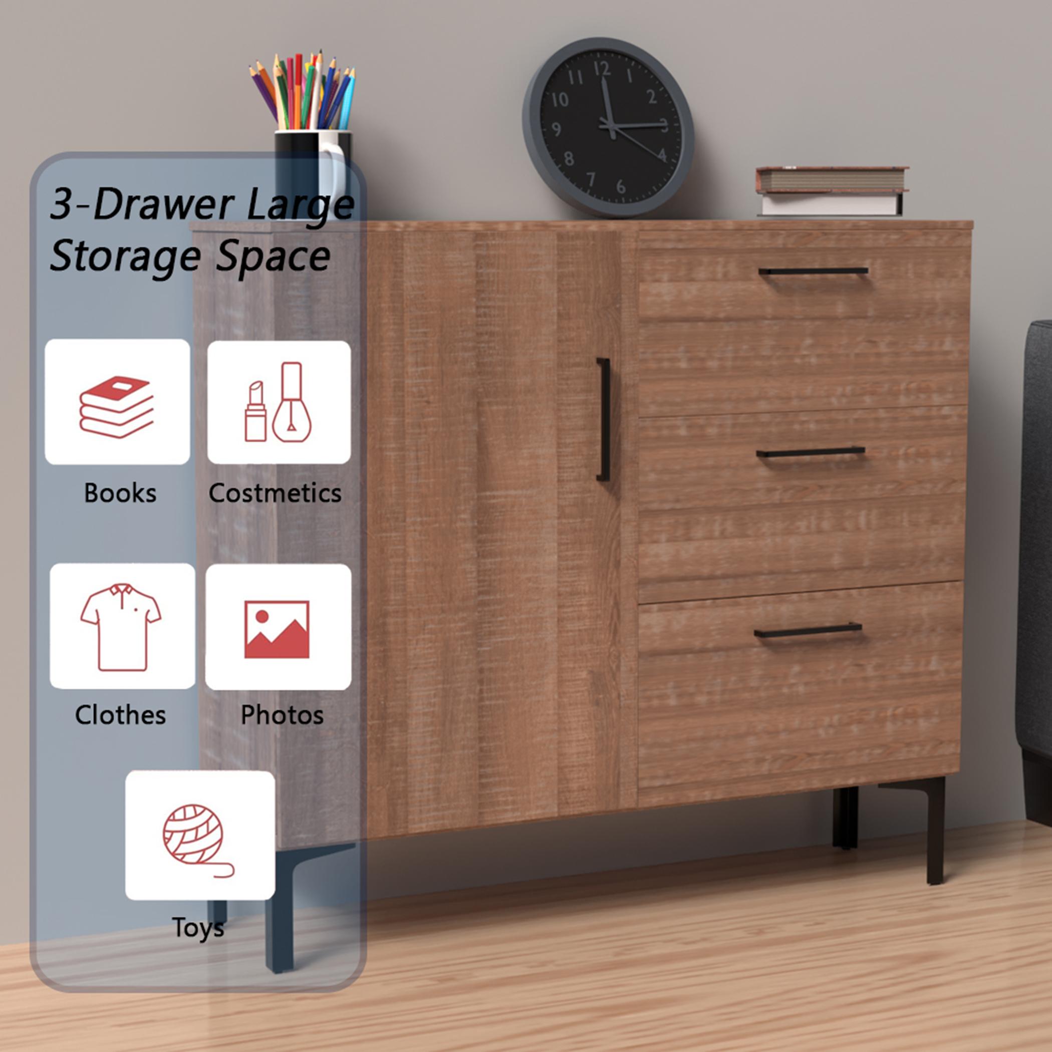 Modern Chest of 3-Drawers with Door - 100x30x90 cm-furniture-bedroom-chestofdrawers-image-3