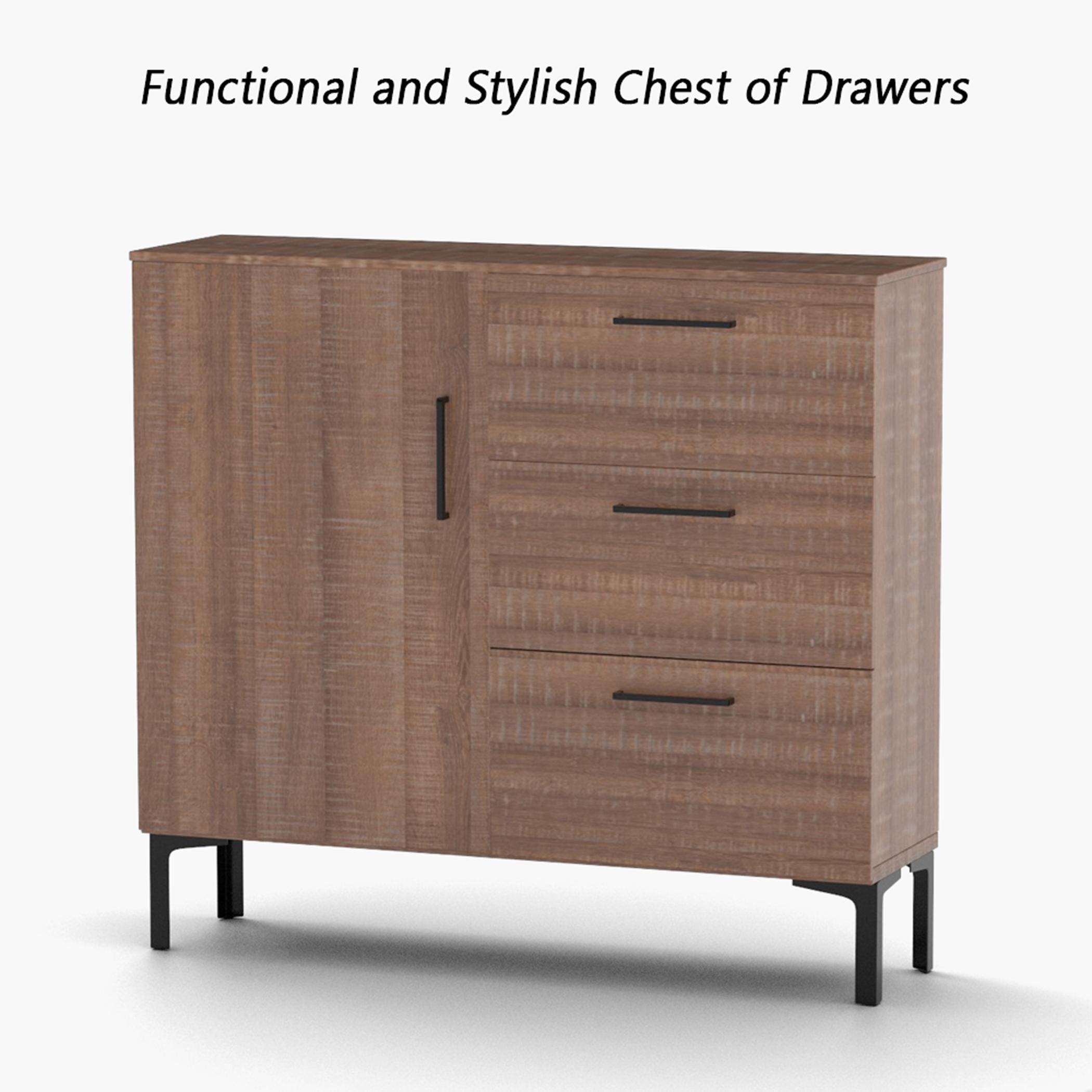 Modern Chest of 3-Drawers with Door - 100x30x90 cm-furniture-bedroom-chestofdrawers-image-4