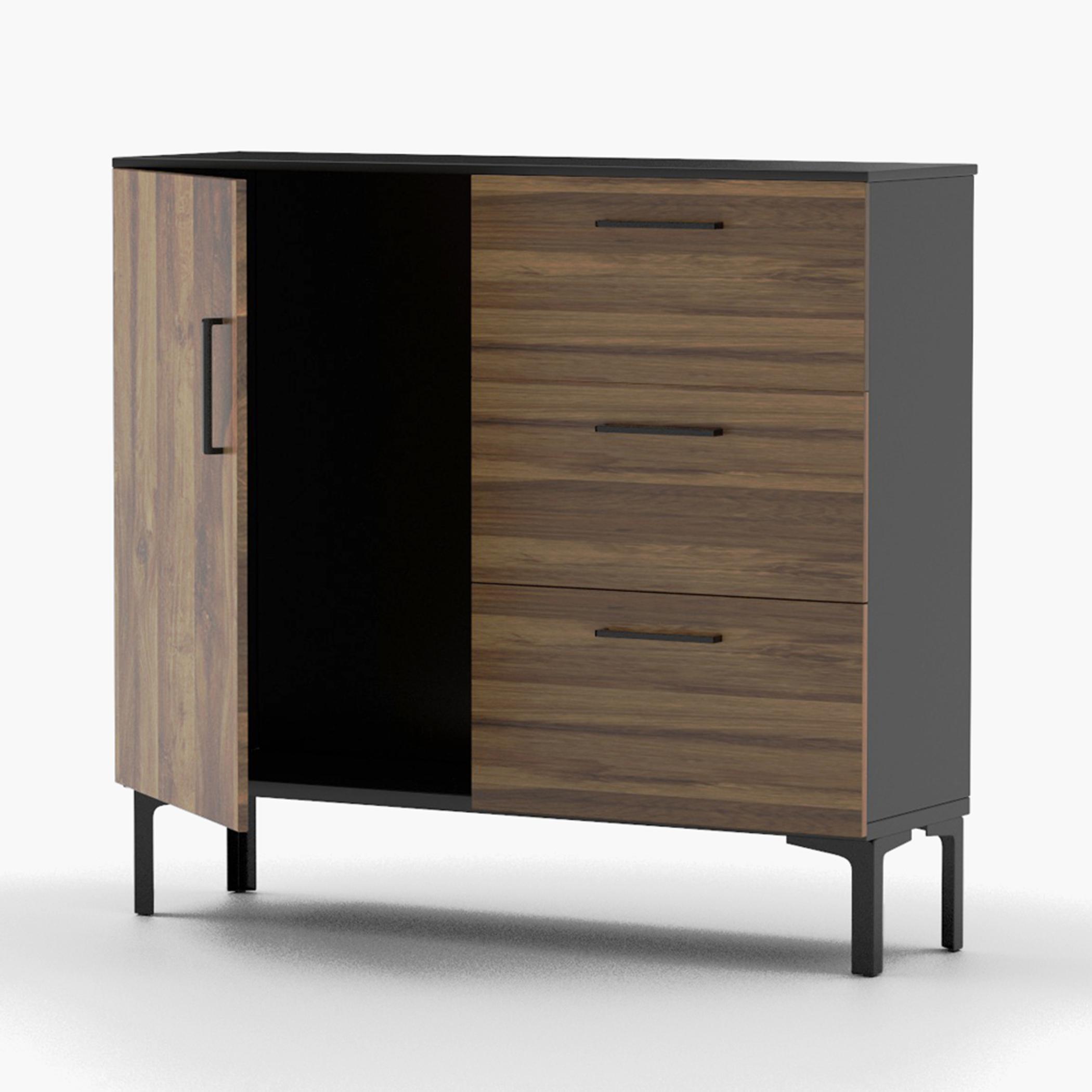 Modern Chest of 3-Drawers with Door - 100x30x90 cm-furniture-bedroom-chestofdrawers-image-1