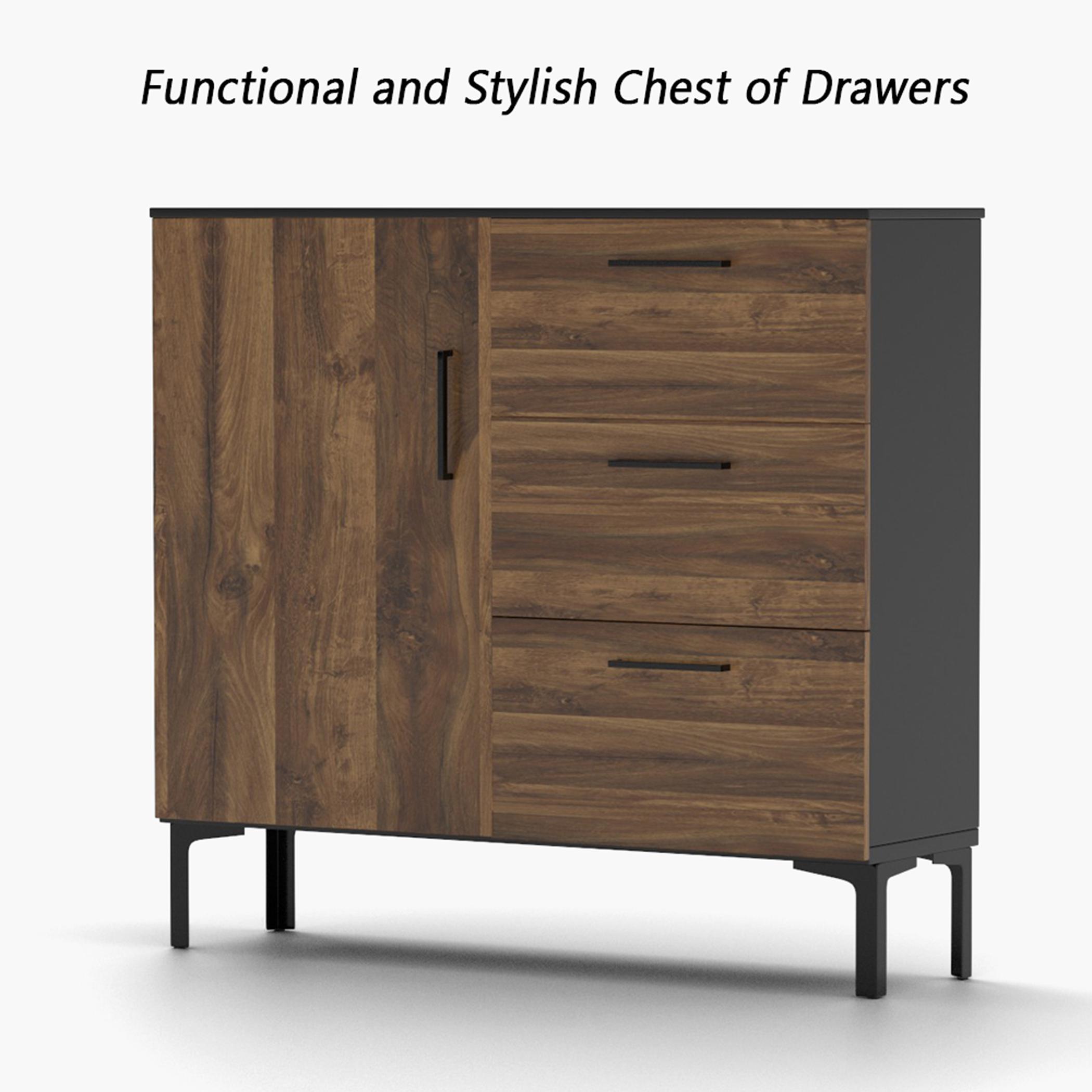 Modern Chest of 3-Drawers with Door - 100x30x90 cm-furniture-bedroom-chestofdrawers-image-4