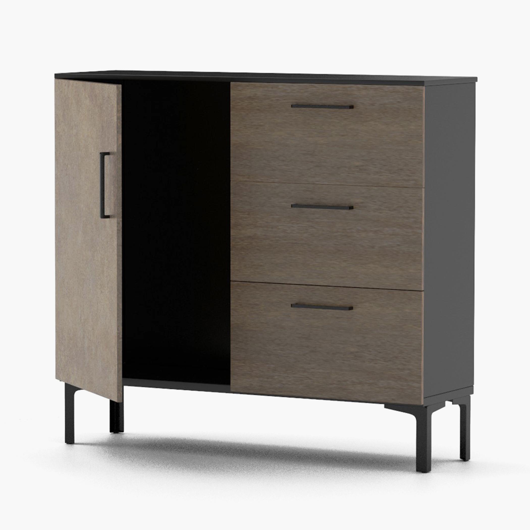 Modern Chest of 3-Drawers with Single Door - 100x30x90 cm-furniture-bedroom-chestofdrawers-image-1