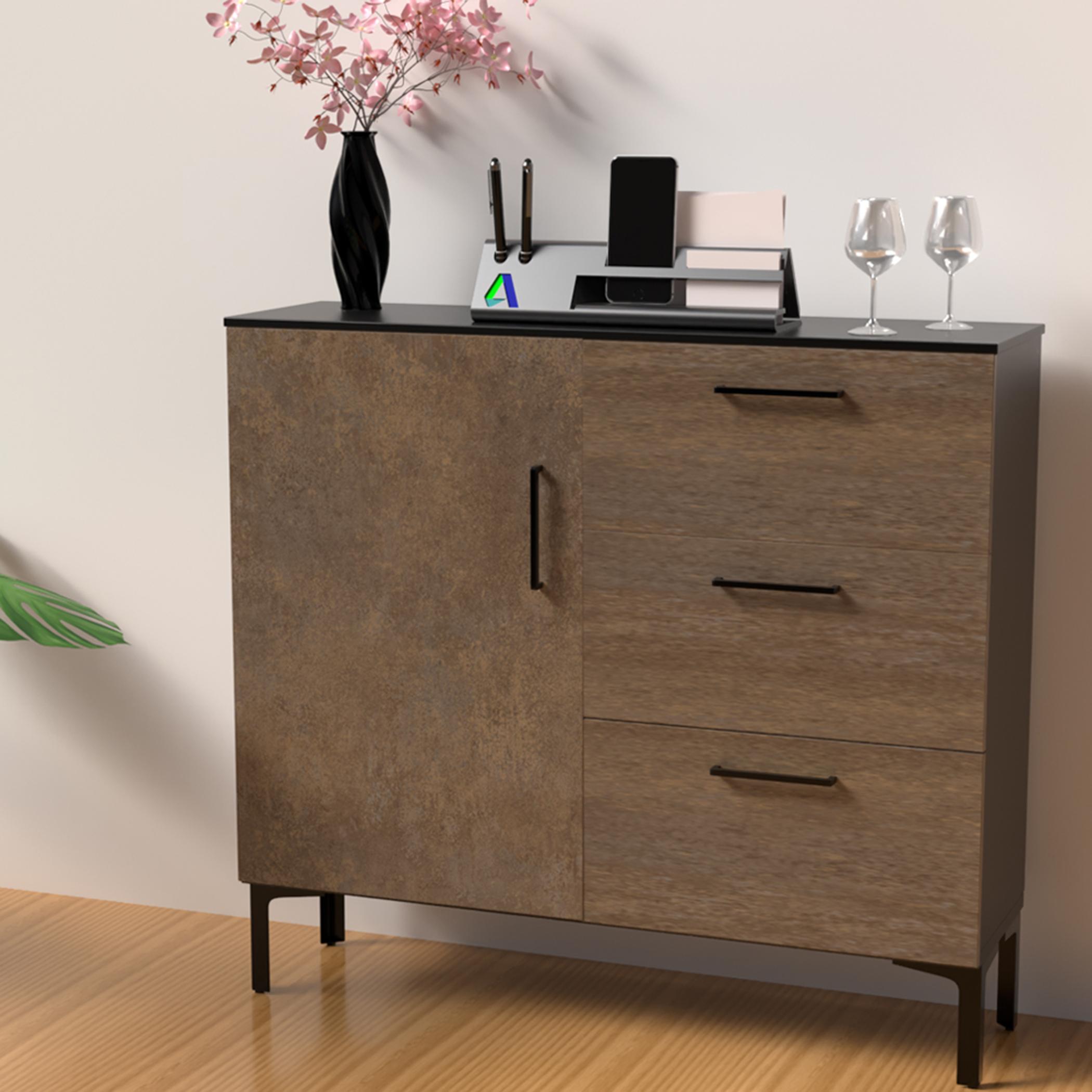 Modern Chest of 3-Drawers with Single Door - 100x30x90 cm-furniture-bedroom-chestofdrawers-image-2