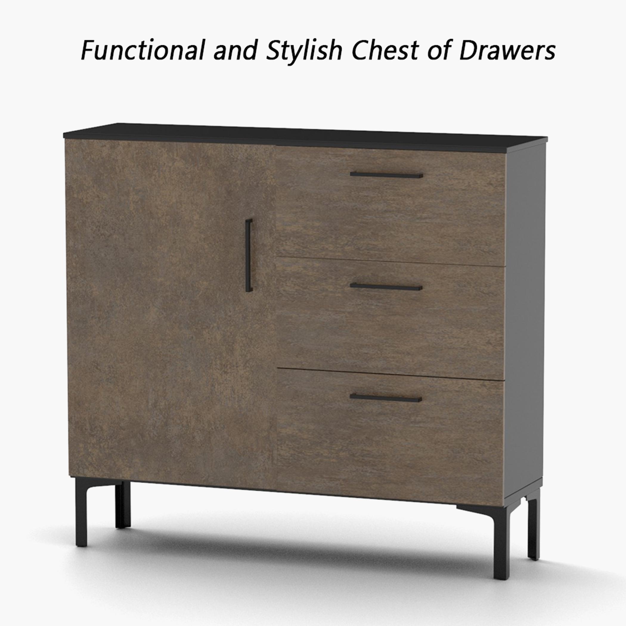 Modern Chest of 3-Drawers with Single Door - 100x30x90 cm-furniture-bedroom-chestofdrawers-image-4