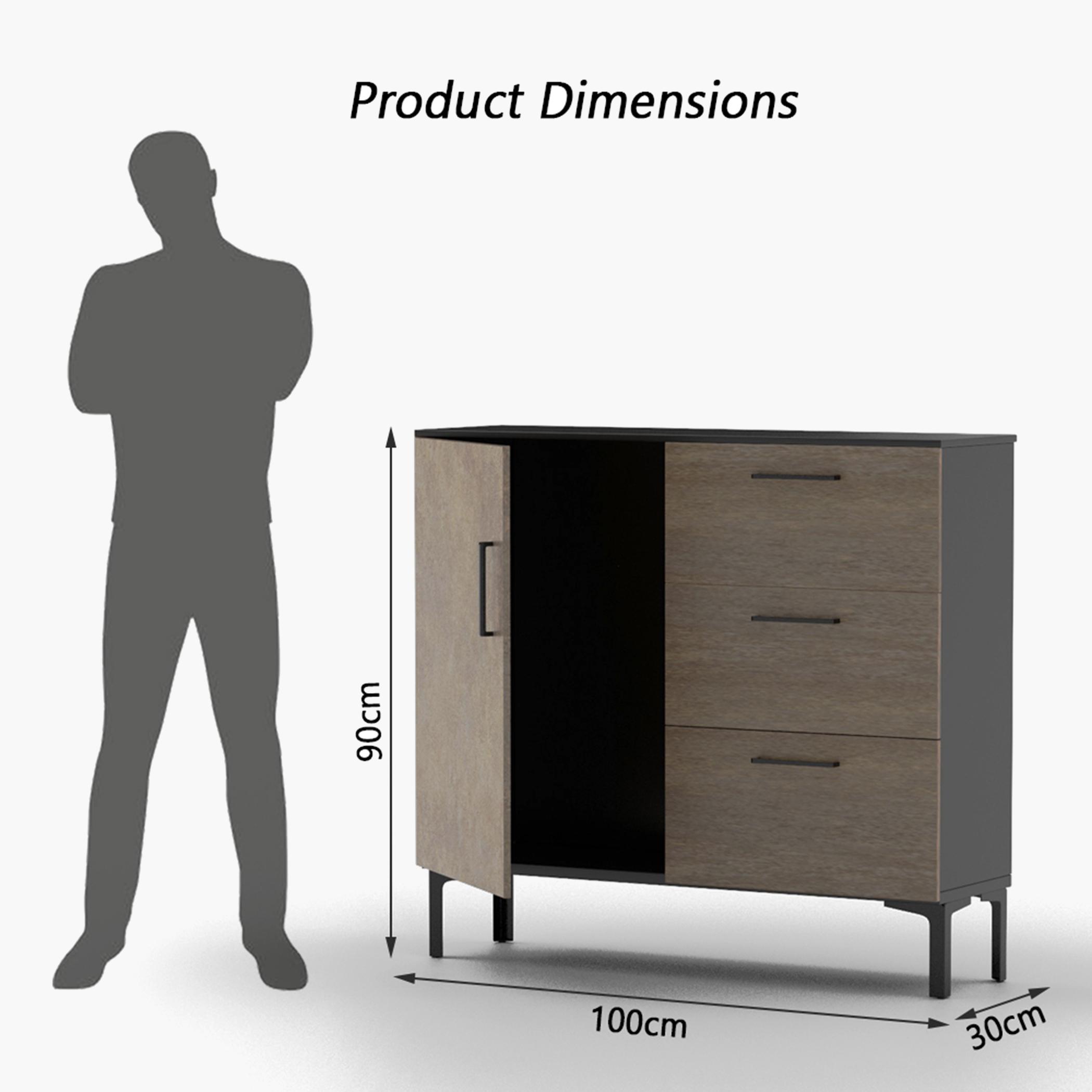 Modern Chest of 3-Drawers with Single Door - 100x30x90 cm-furniture-bedroom-chestofdrawers-image-5