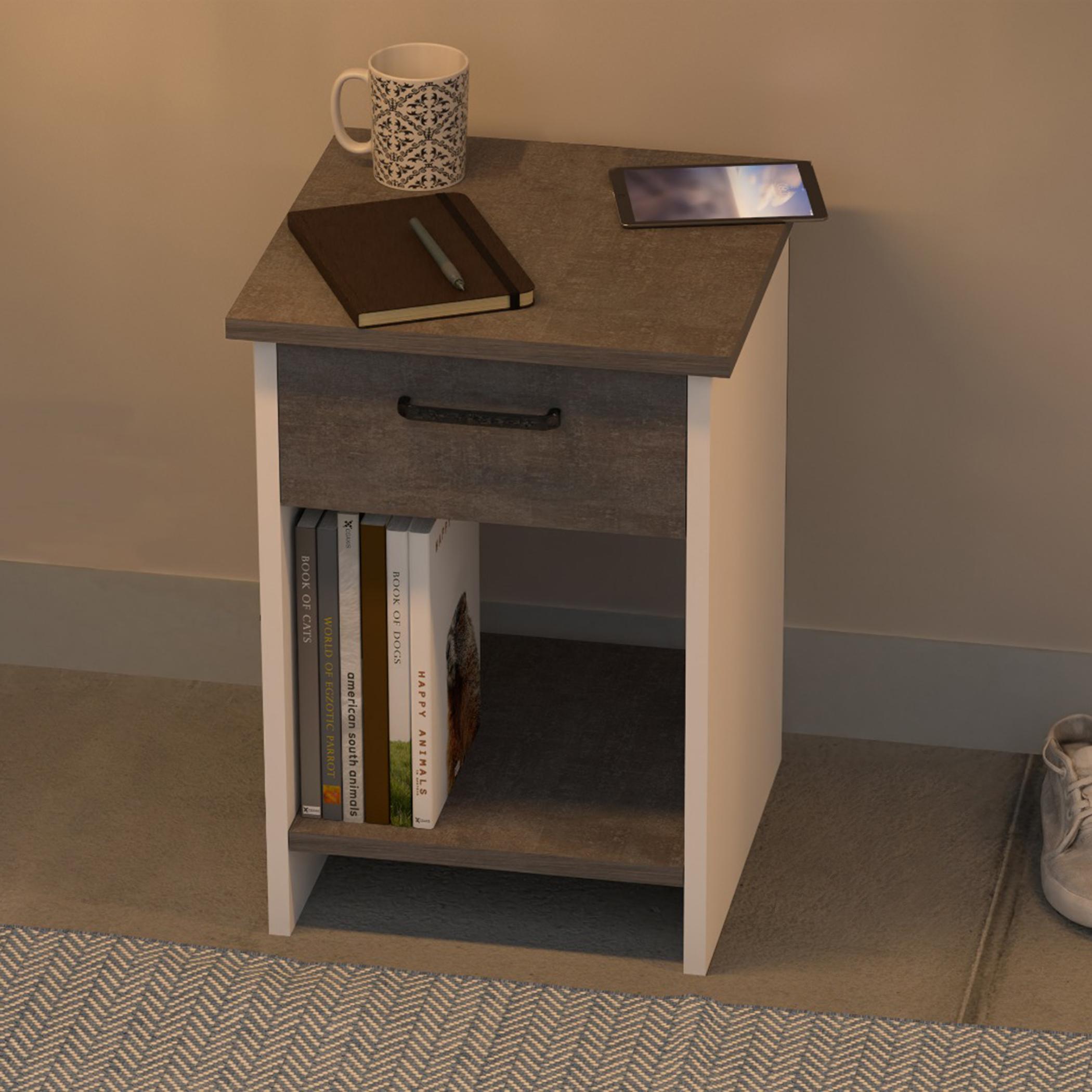 Modern Night Stand with Drawer and Storage Shelf - 40x40x56 cm-furniture-bedroom-nightstands-image-3