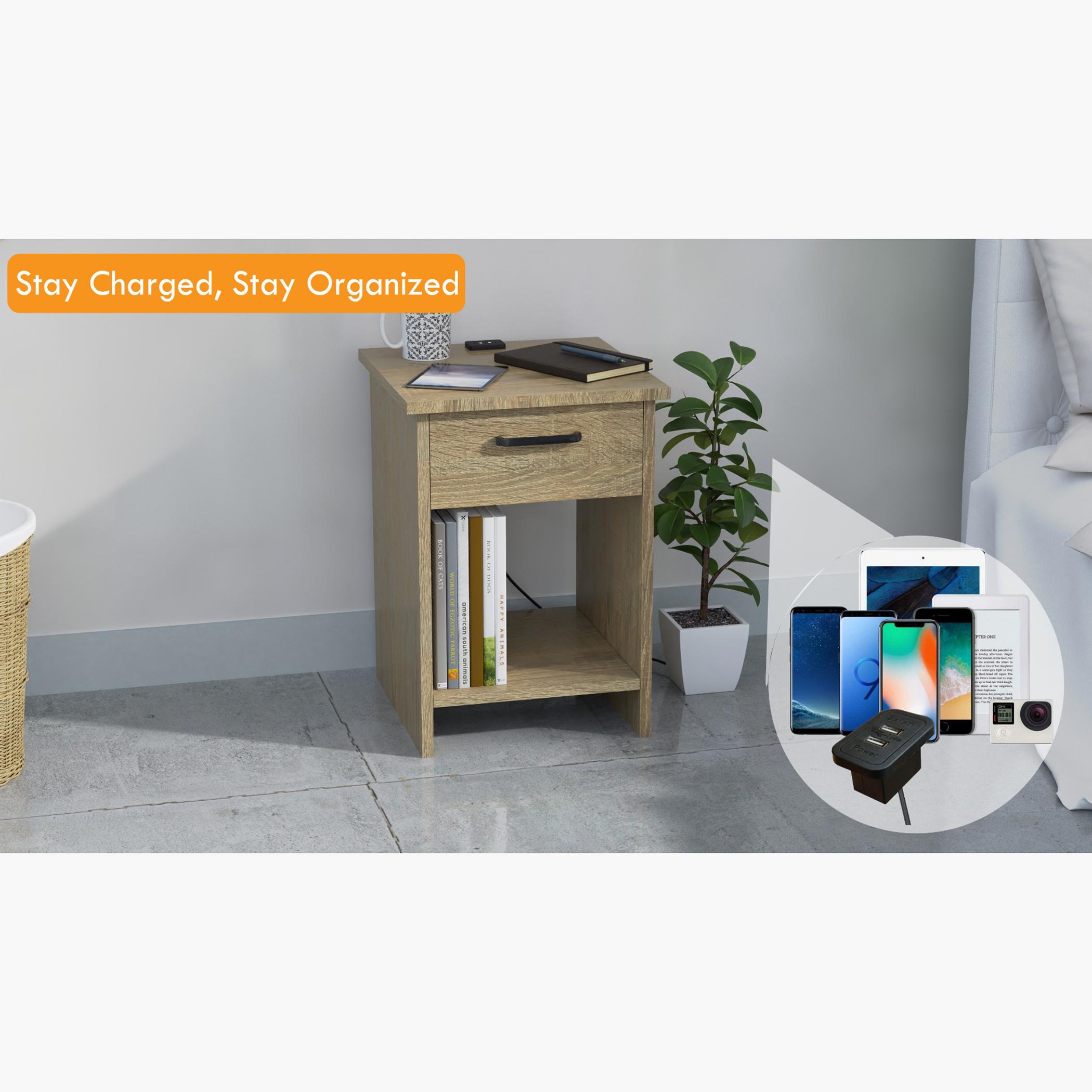Modern Nightstand with USB Charger Port - 56x40x40 cms-furniture-bedroom-nightstands-image-2
