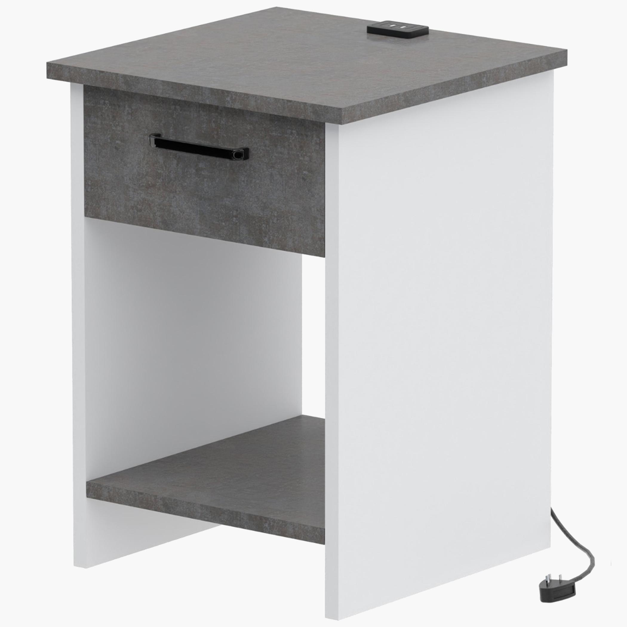 طاولة جانبية بسطح خشبي مع منفذ يو أس بي ودرج من ماهمايي - 40x40x56 سم-furniture-bedroom-nightstands-image-1