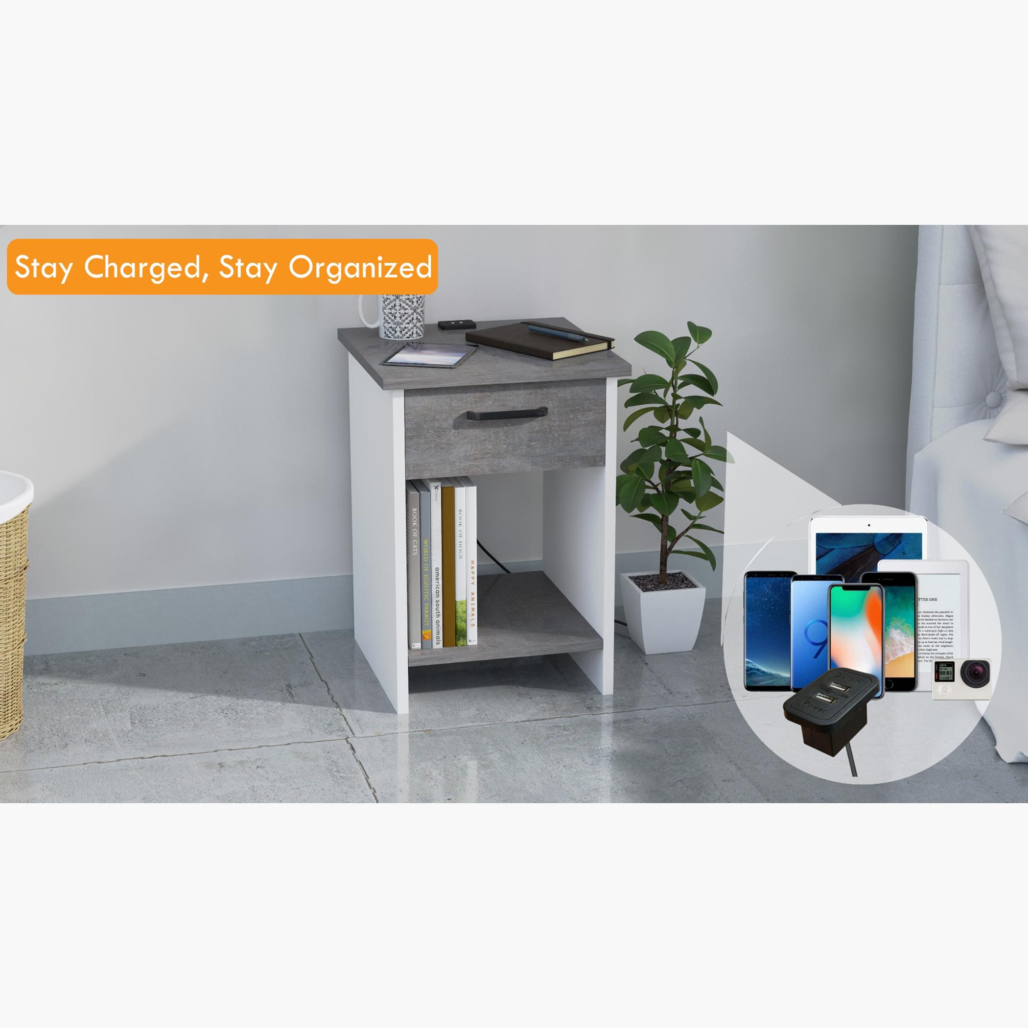 طاولة جانبية بسطح خشبي مع منفذ يو أس بي ودرج من ماهمايي - 40x40x56 سم-furniture-bedroom-nightstands-image-2