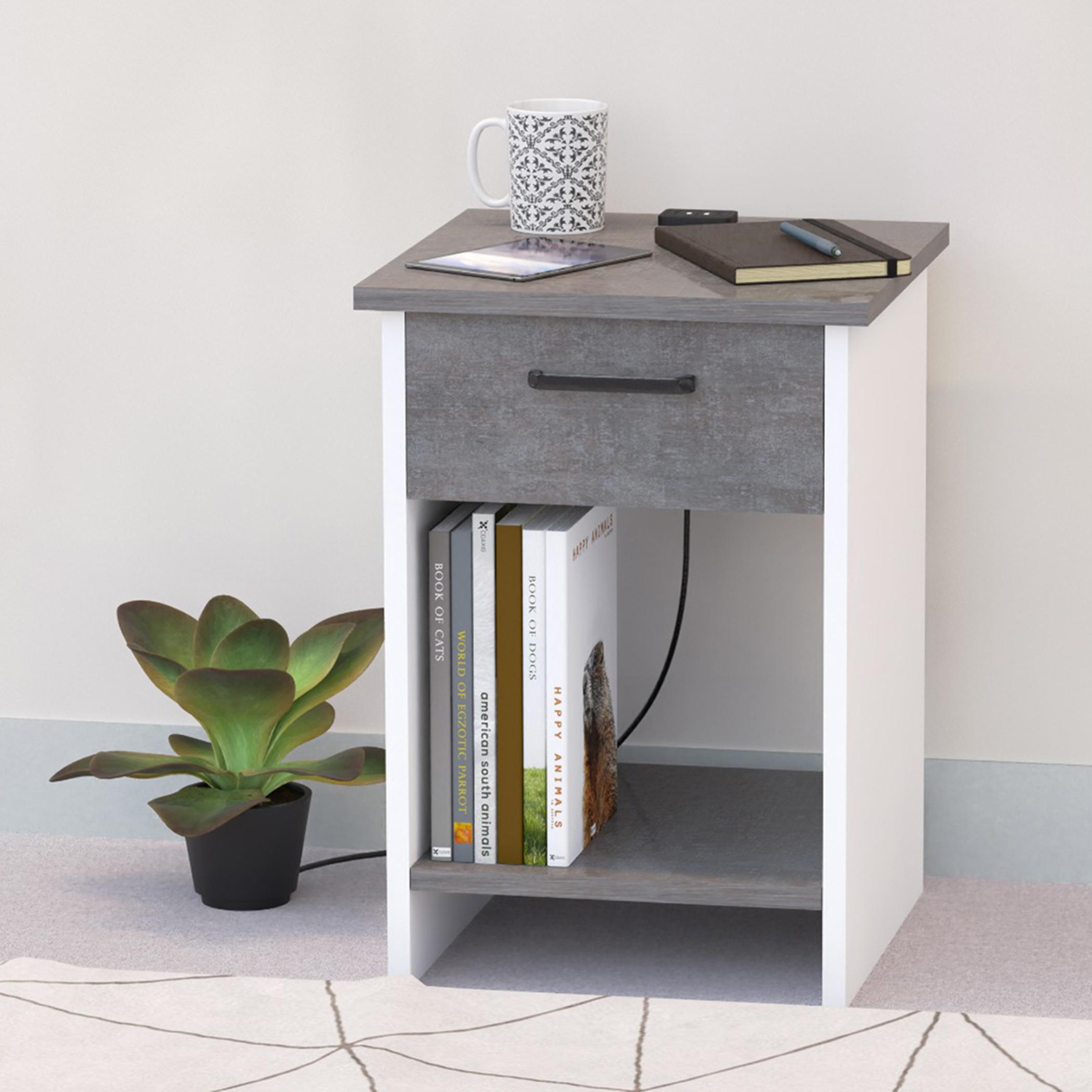 طاولة جانبية بسطح خشبي مع منفذ يو أس بي ودرج من ماهمايي - 40x40x56 سم-furniture-bedroom-nightstands-image-4