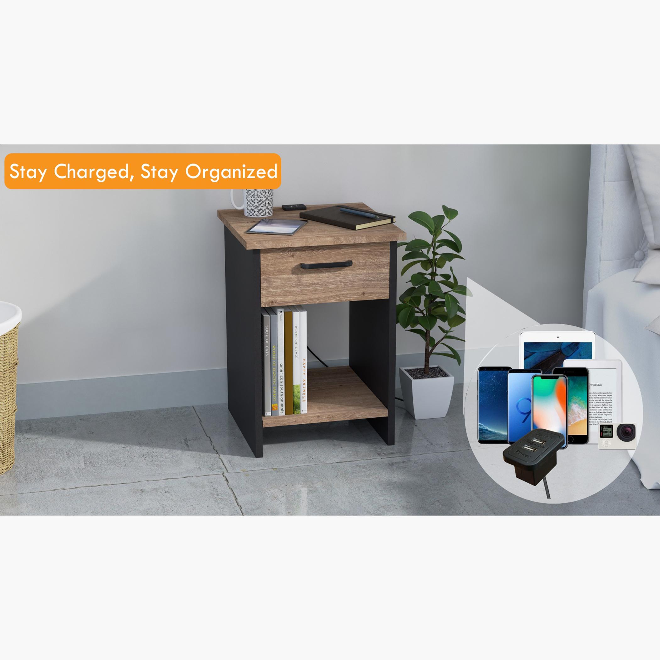 Modern Night Stand with USB Charger and Drawer - 40x40x56 cm-furniture-bedroom-nightstands-image-2