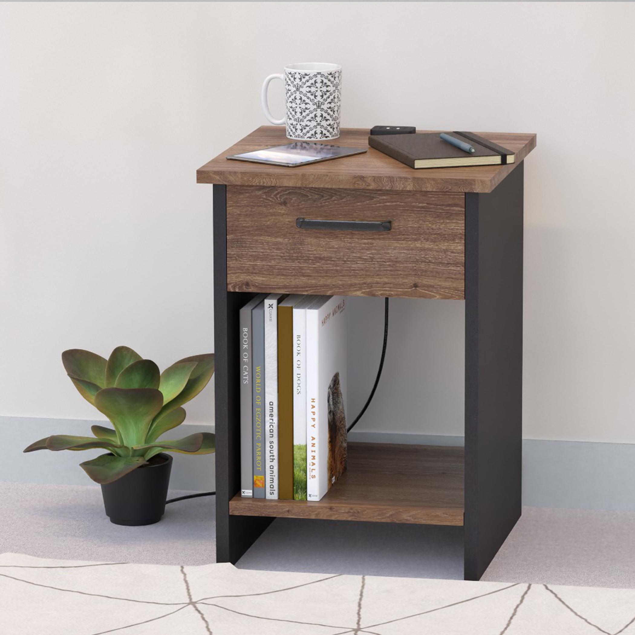 Modern Night Stand with USB Charger and Drawer - 40x40x56 cm-furniture-bedroom-nightstands-image-4