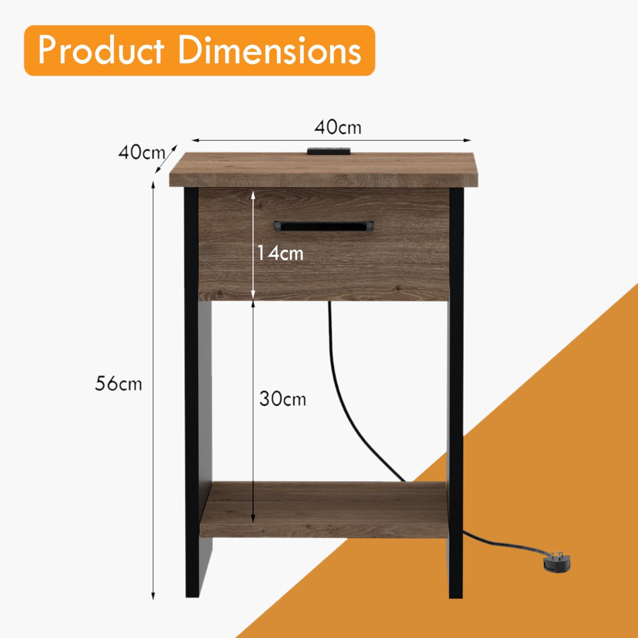 Modern Night Stand with USB Charger and Drawer - 40x40x56 cm-furniture-bedroom-nightstands-image-5
