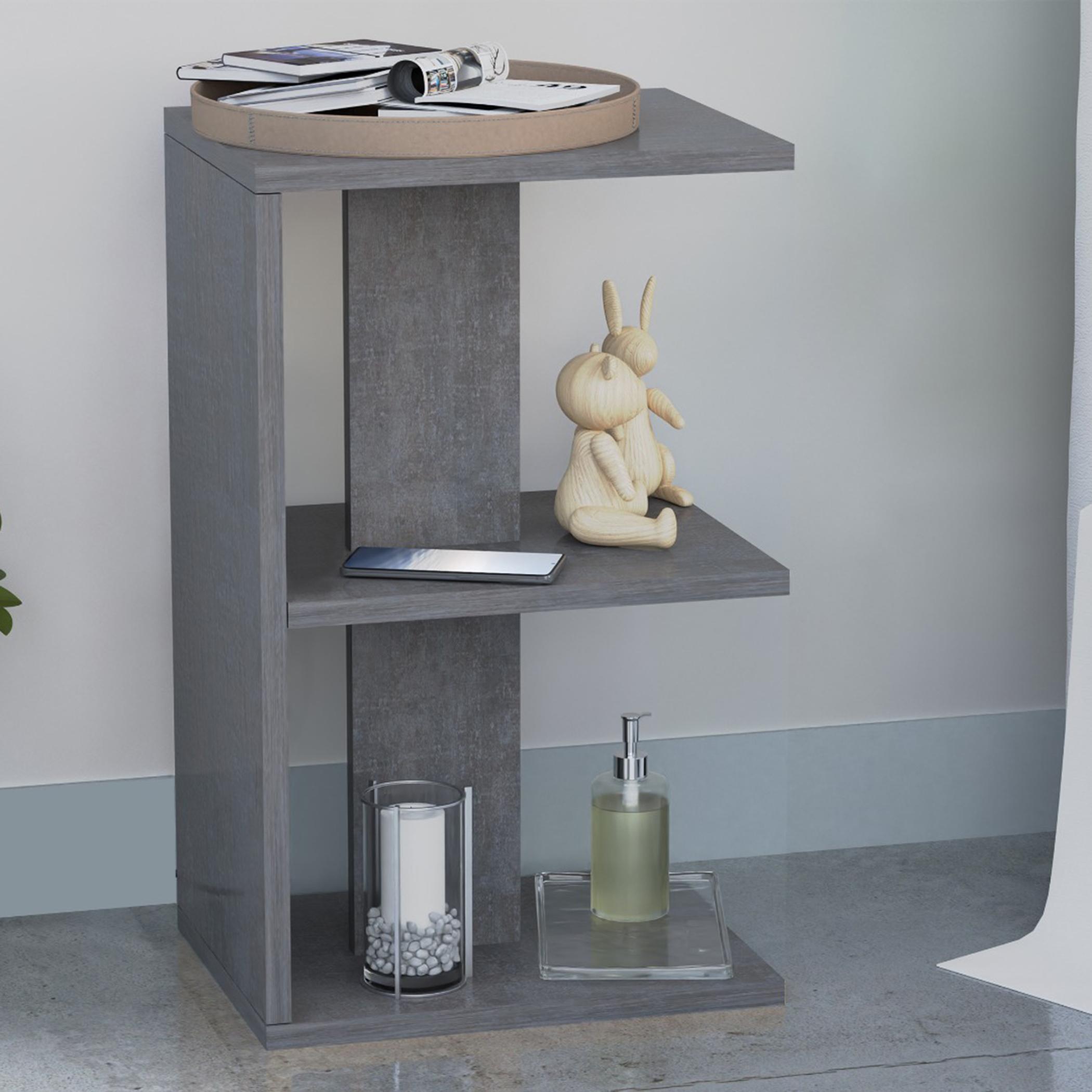 Wooden E-Shape Nightstand with Shelves - 38x30x62 cm-furniture-bedroom-nightstands-image-2