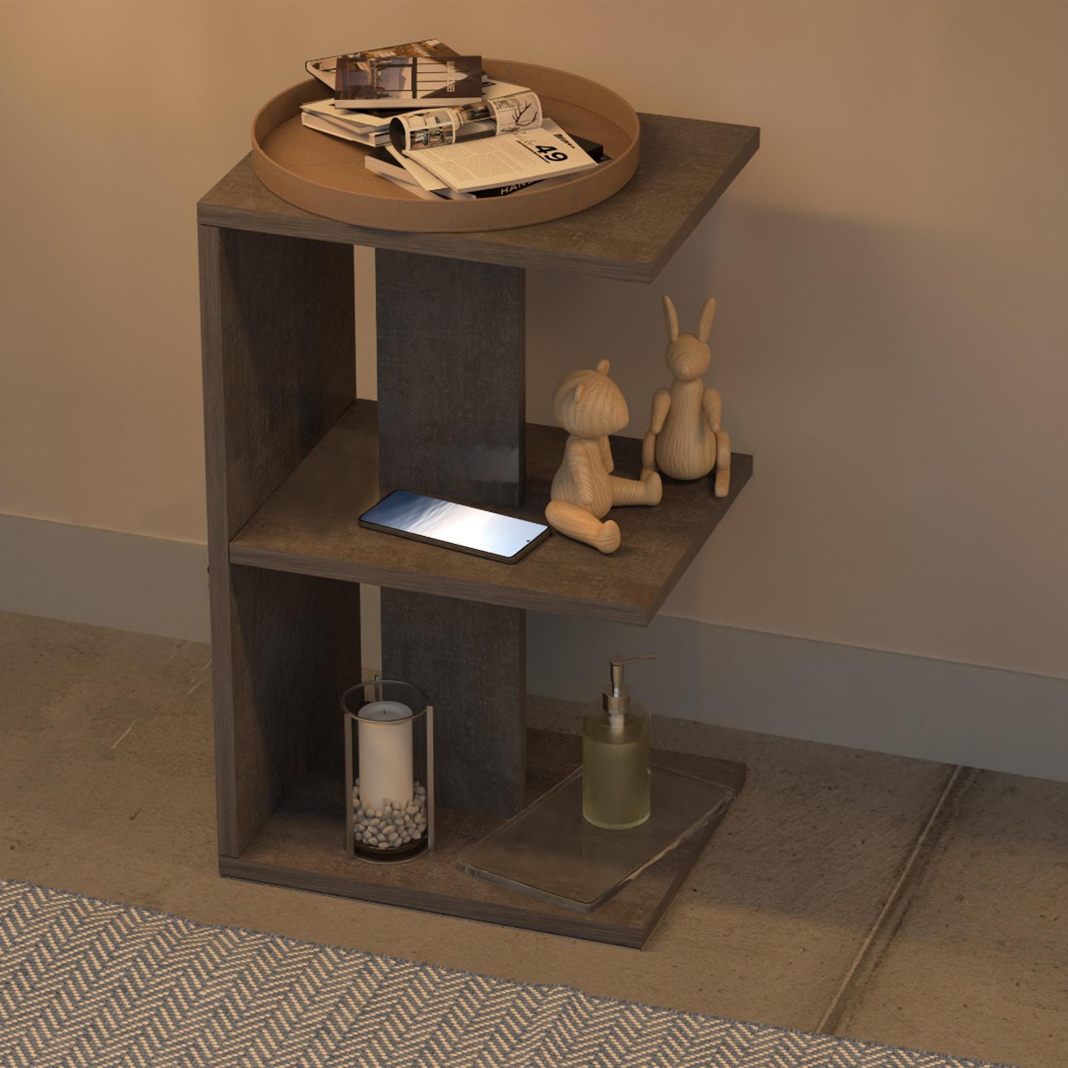 Wooden E-Shape Nightstand with Shelves - 38x30x62 cm-furniture-bedroom-nightstands-image-3