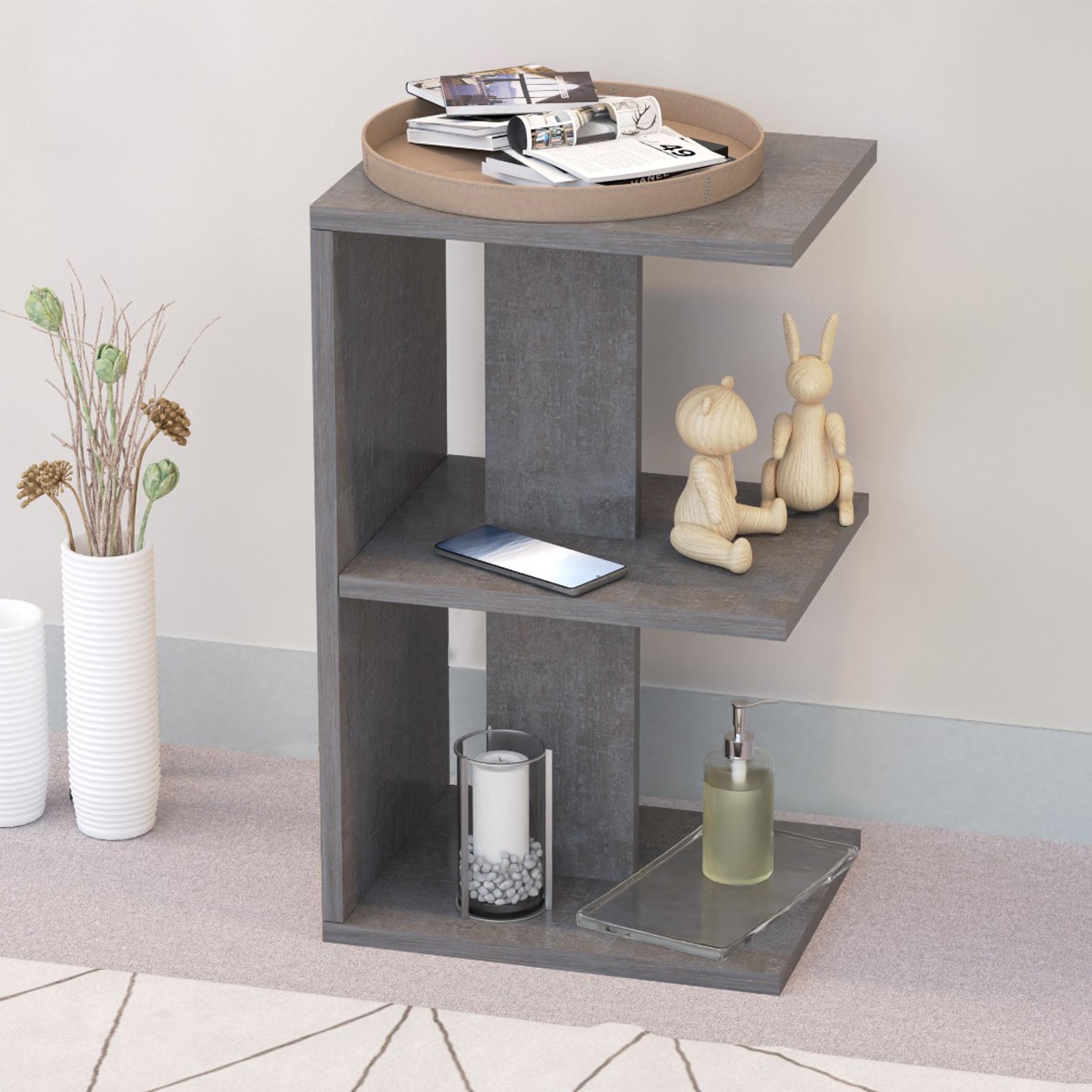 Wooden E-Shape Nightstand with Shelves - 38x30x62 cm-furniture-bedroom-nightstands-image-4