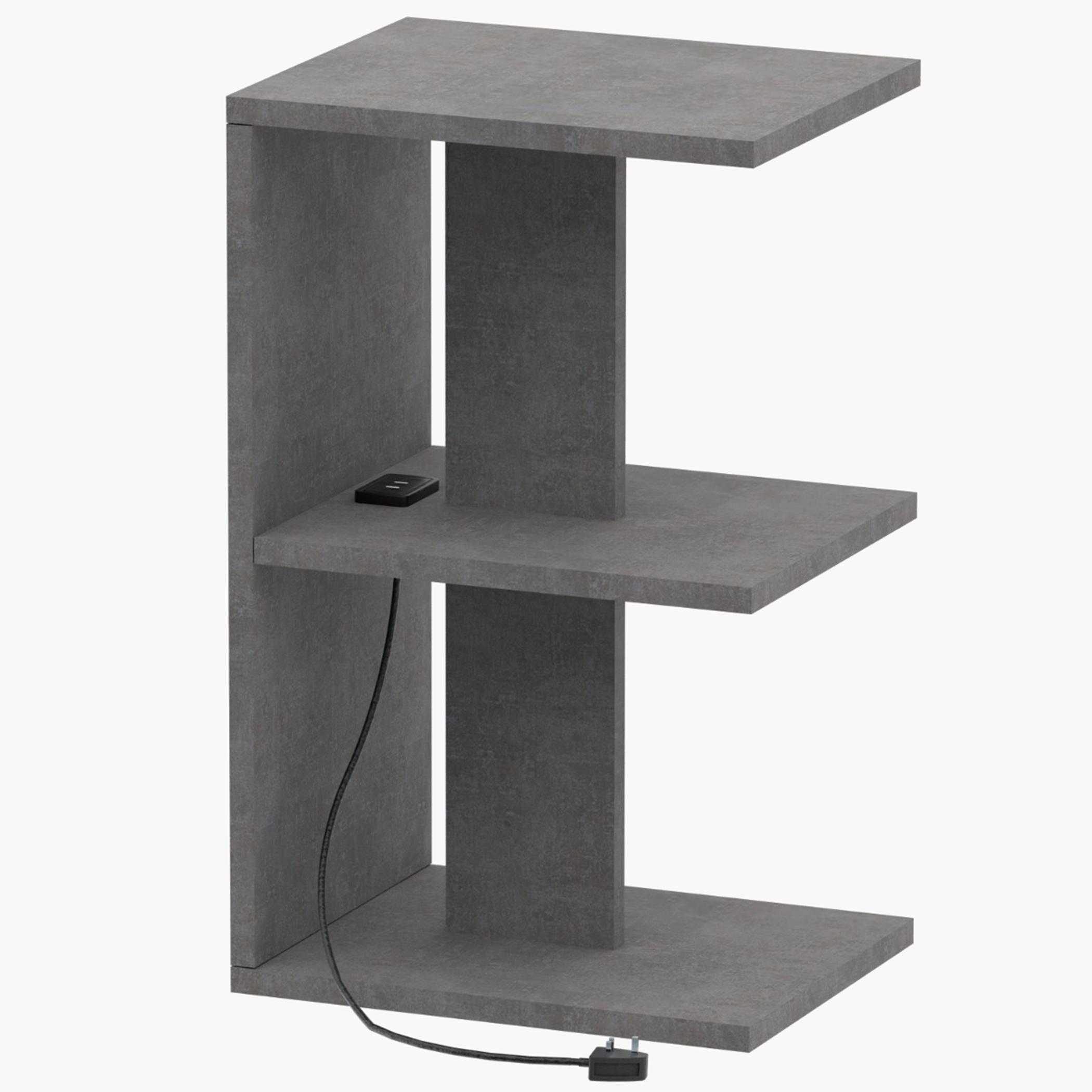 E-Shape Wooden Top Side Table with USB Port - 38x30x62 cm-furniture-bedroom-nightstands-image-1