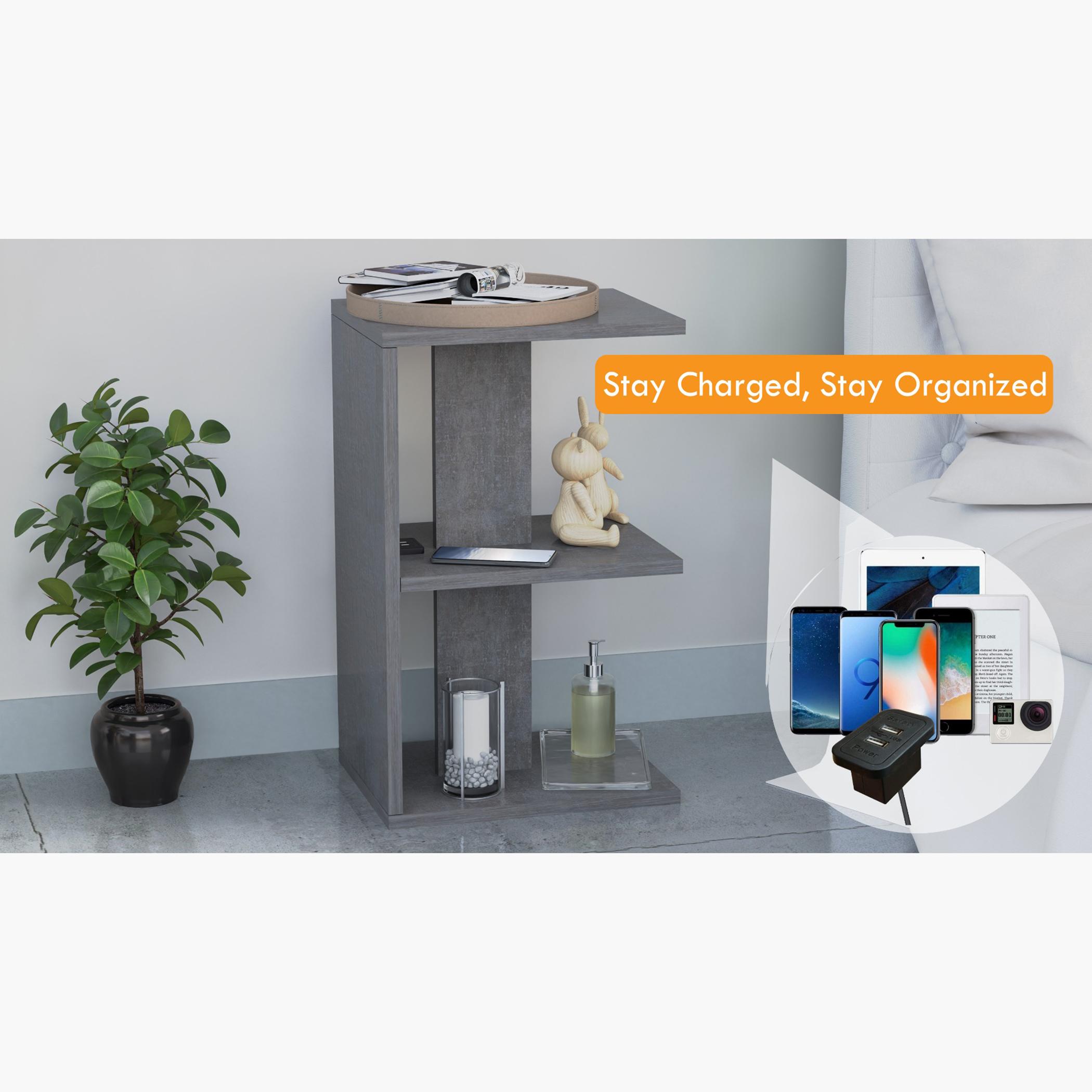 E-Shape Wooden Top Side Table with USB Port - 38x30x62 cm-furniture-bedroom-nightstands-image-2
