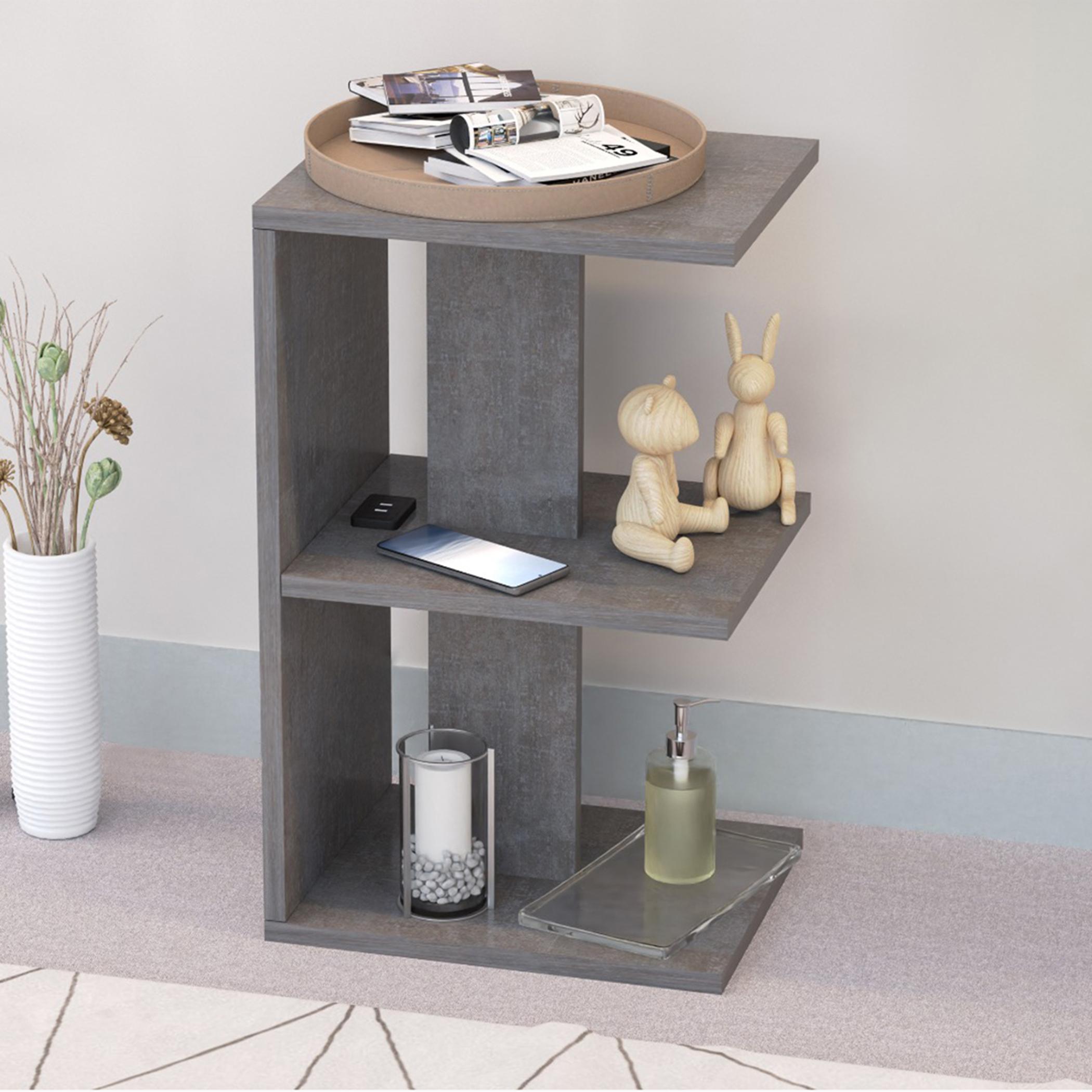 E-Shape Wooden Top Side Table with USB Port - 38x30x62 cm-furniture-bedroom-nightstands-image-4