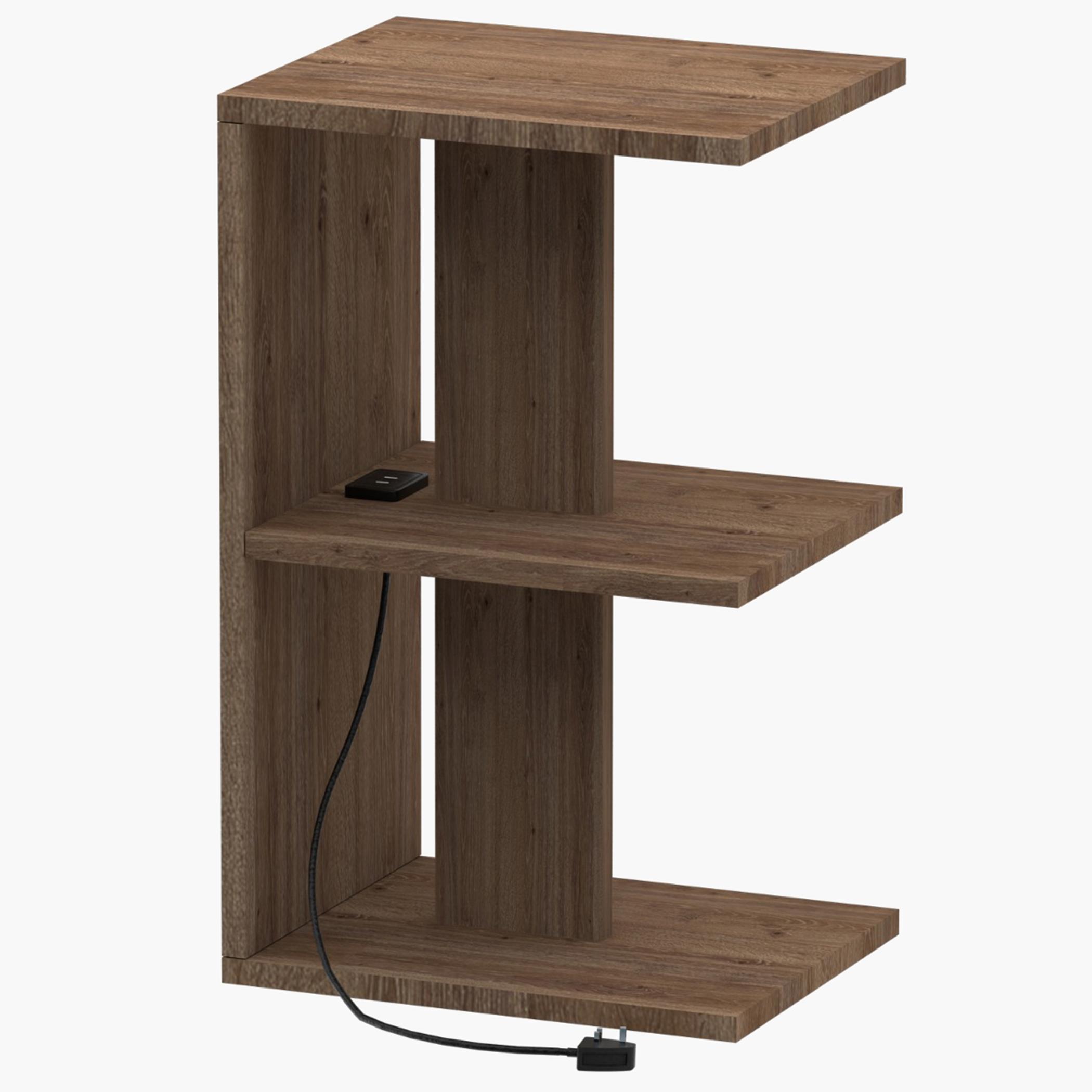E-Shape Wooden Top Side Table with USB Port - 38x30x62 cm-furniture-bedroom-nightstands-image-1
