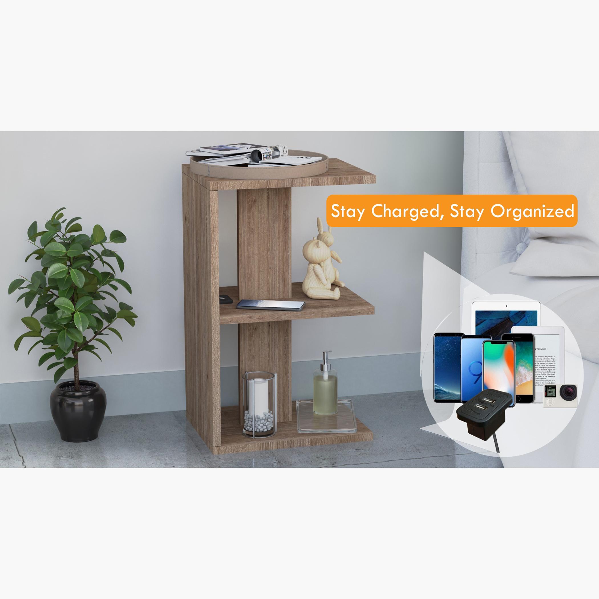 E-Shape Wooden Top Side Table with USB Port - 38x30x62 cm-furniture-bedroom-nightstands-image-2