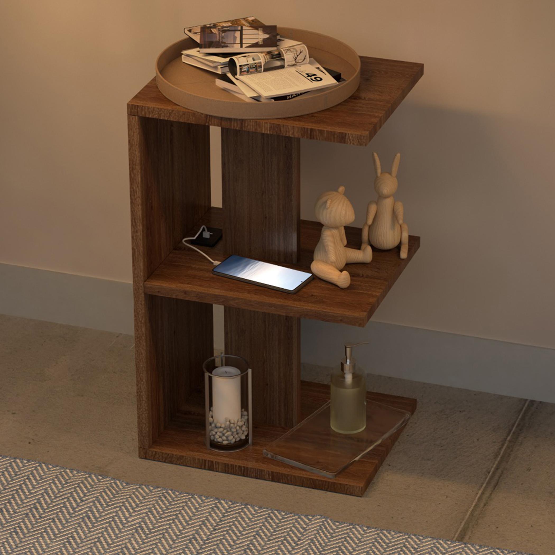 E-Shape Wooden Top Side Table with USB Port - 38x30x62 cm-furniture-bedroom-nightstands-image-3