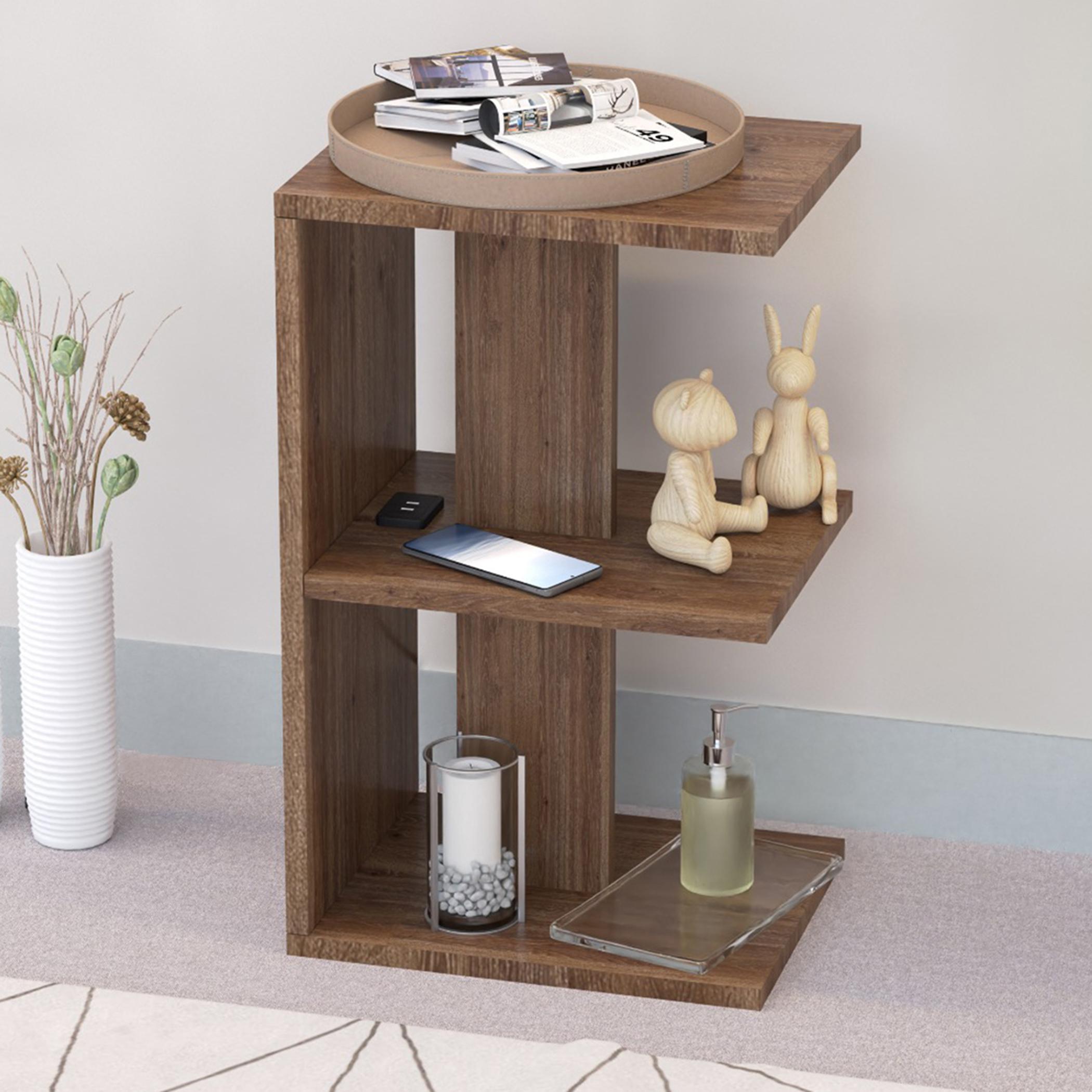 E-Shape Wooden Top Side Table with USB Port - 38x30x62 cm-furniture-bedroom-nightstands-image-4