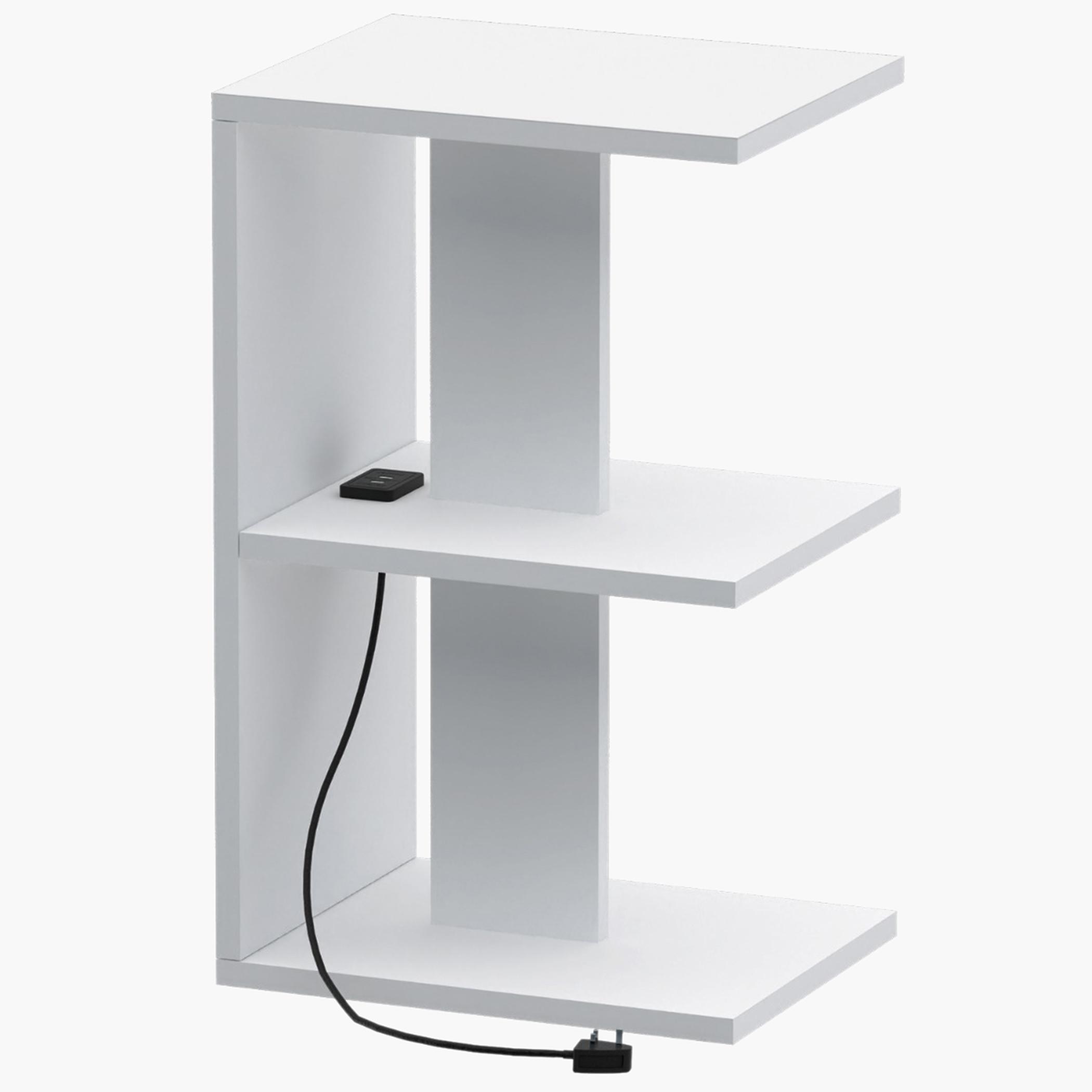 Modern E-Shape Night Stand with USB Charger and Shelfs - 38x30x62 cm-furniture-bedroom-nightstands-image-1