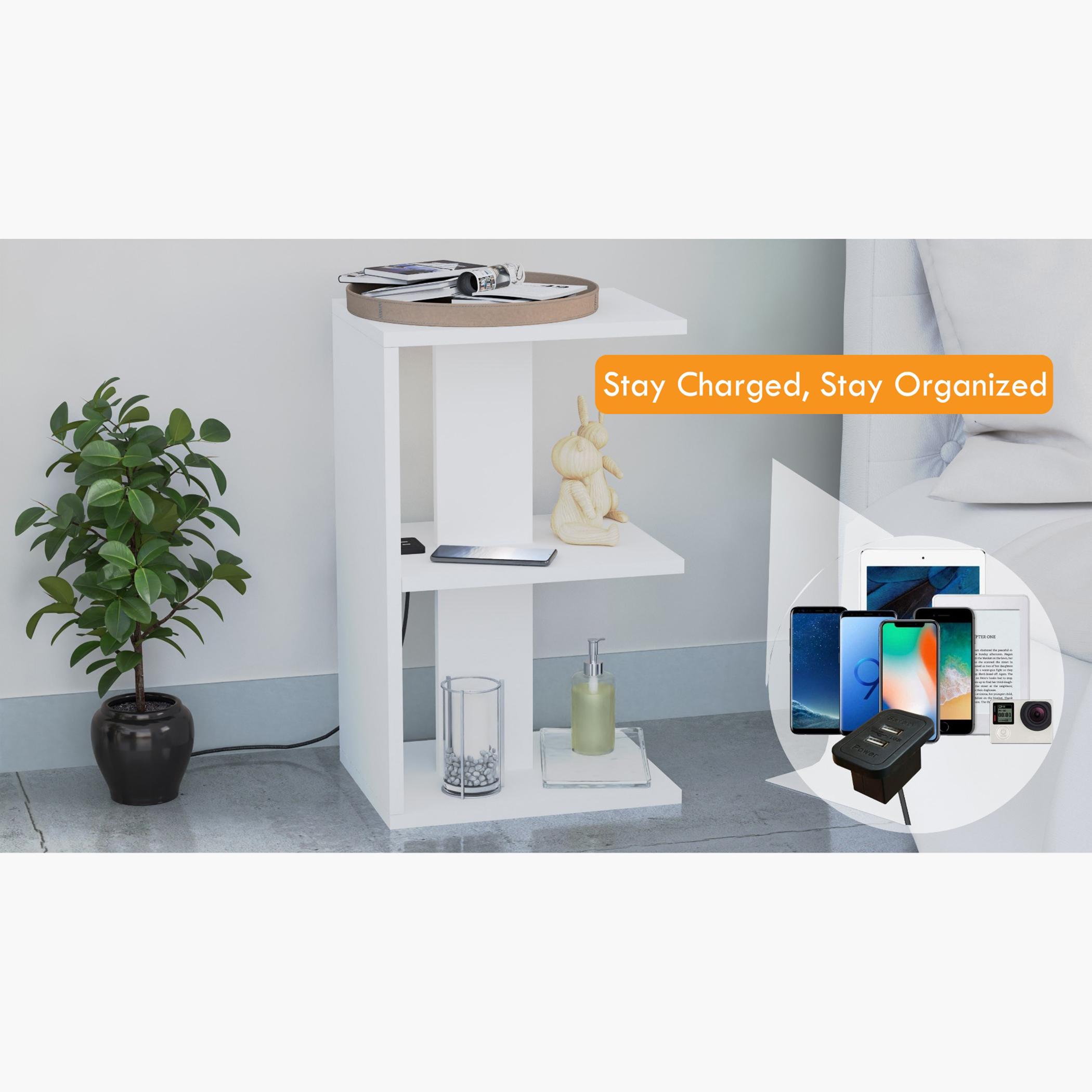 Modern E-Shape Night Stand with USB Charger and Shelfs - 38x30x62 cm-furniture-bedroom-nightstands-image-2